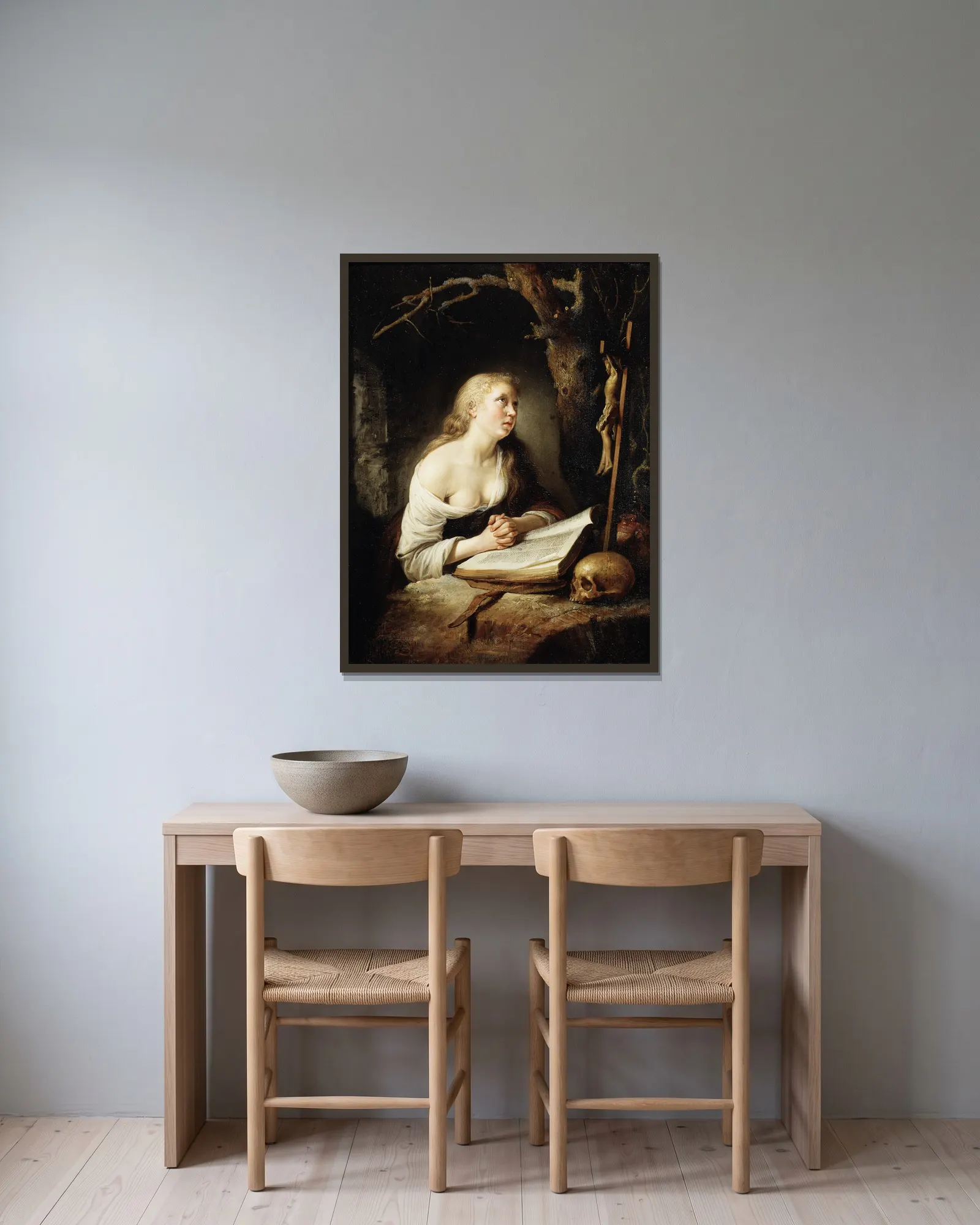 The Penitent Magdalen av Gerrit Dou inramad på en vägg