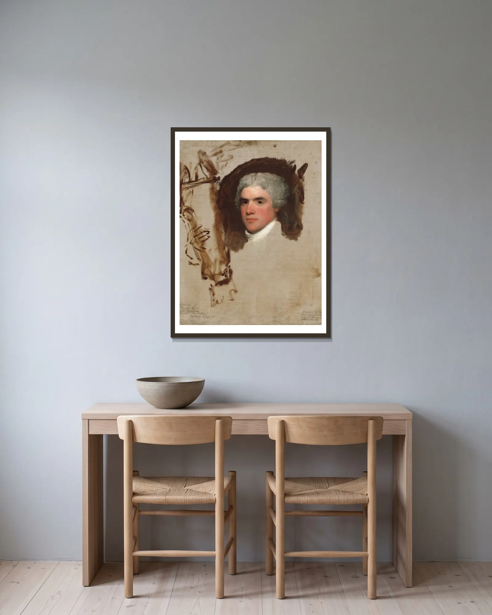 John Bill Ricketts av Gilbert Stuart inramad på en vägg