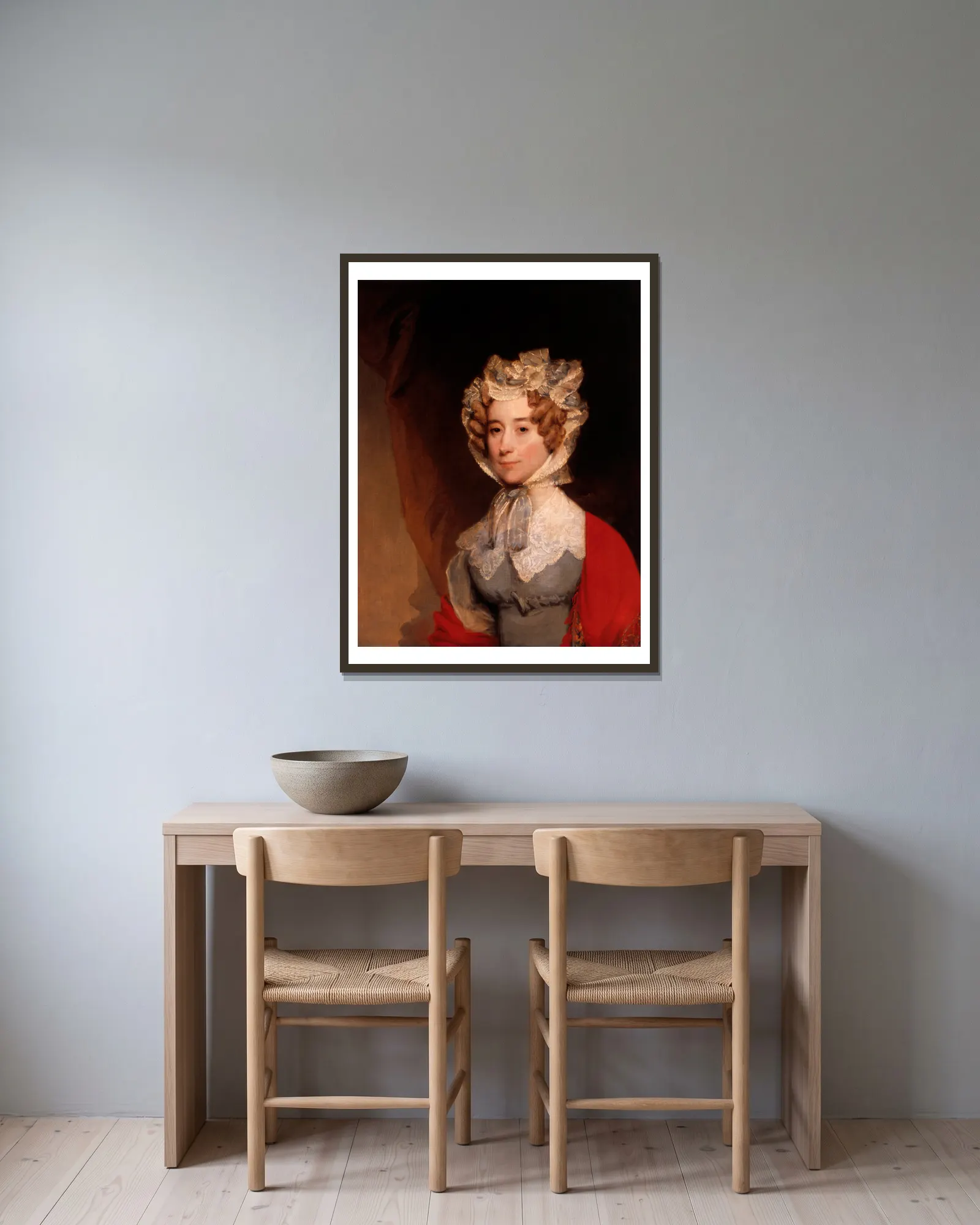 Louisa Catherine Johnson Adams (Mrs. John Quincy Adams) av Gilbert Stuart inramad på en vägg