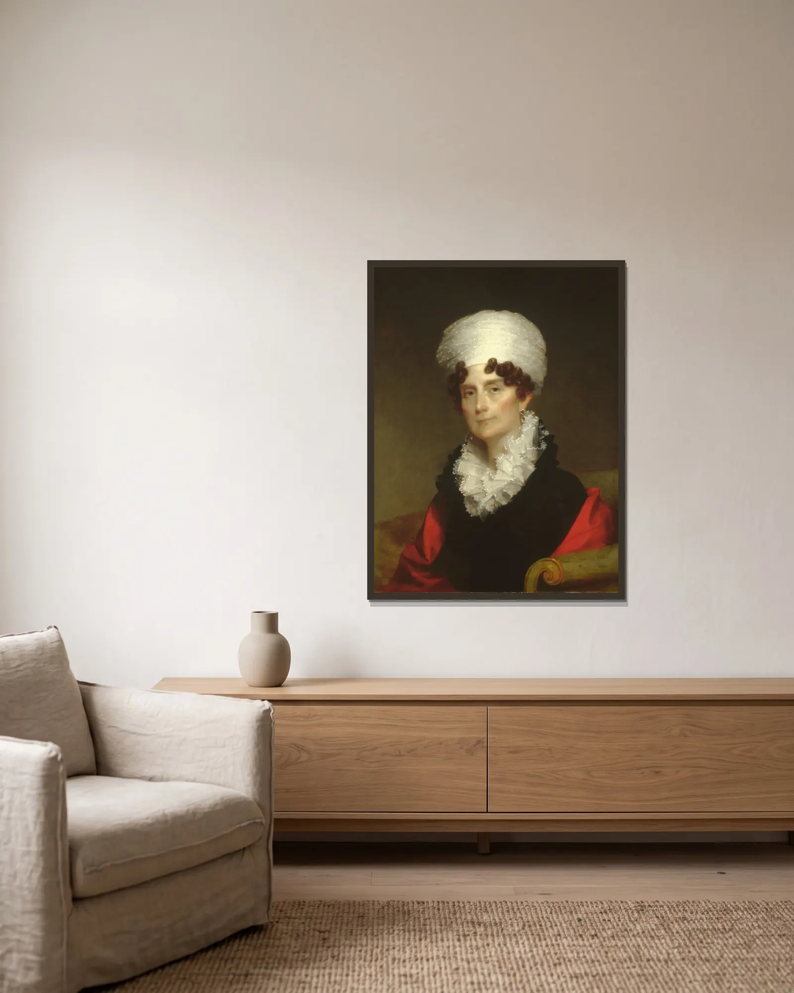Mrs. Andrew Sigourney av Gilbert Stuart inramad på en vägg