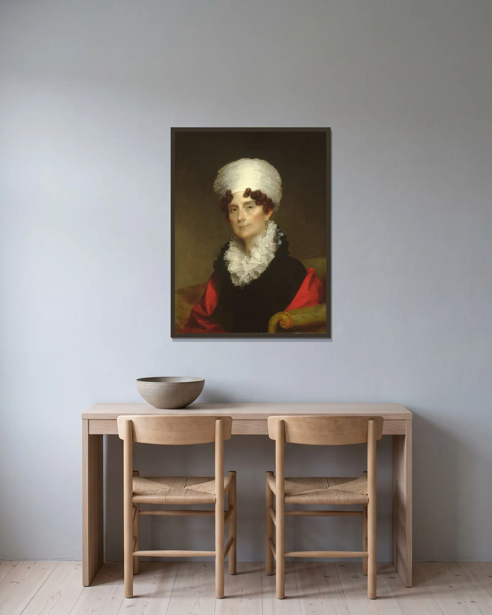 Mrs. Andrew Sigourney av Gilbert Stuart inramad på en vägg