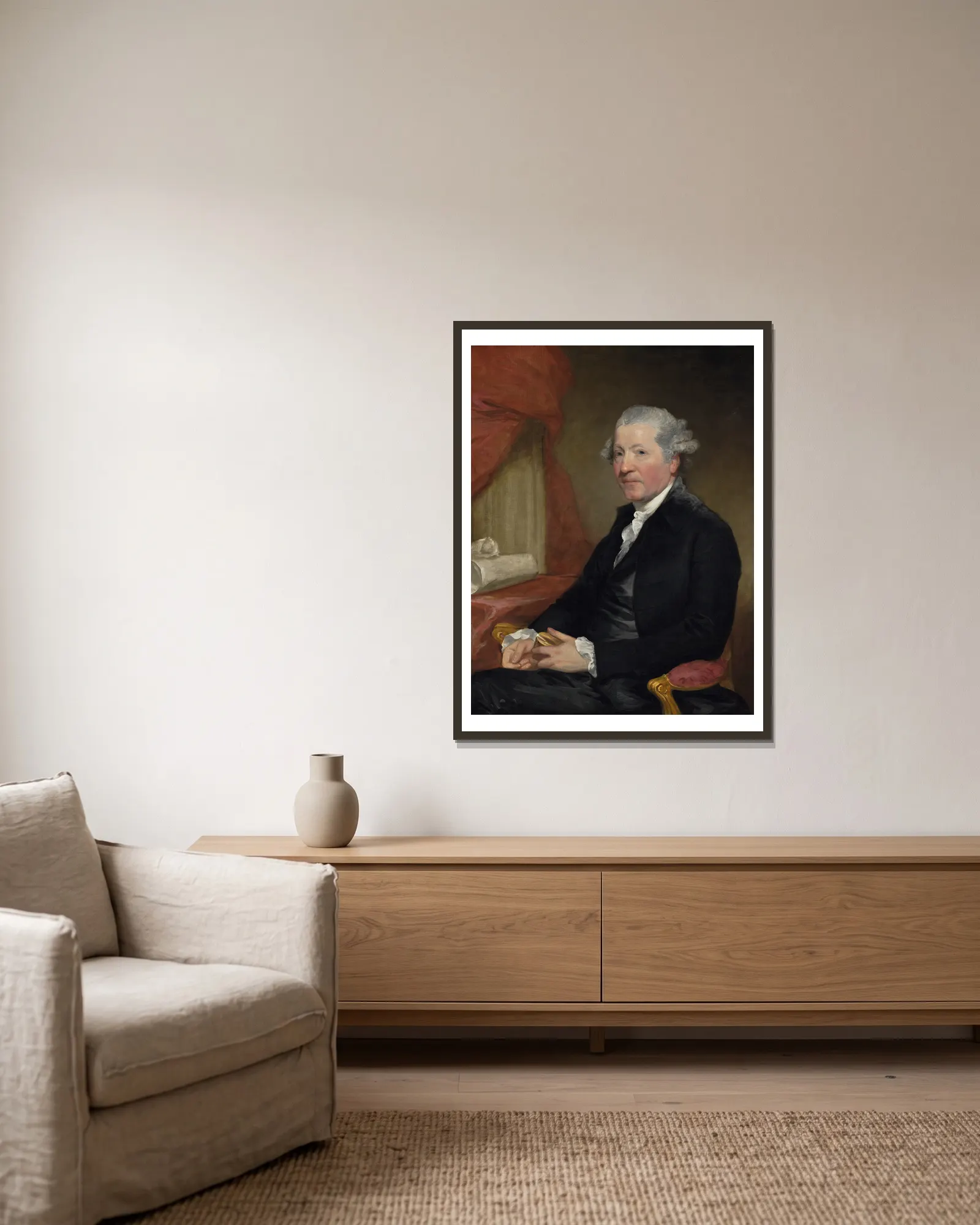 Sir Joshua Reynolds av Gilbert Stuart inramad på en vägg