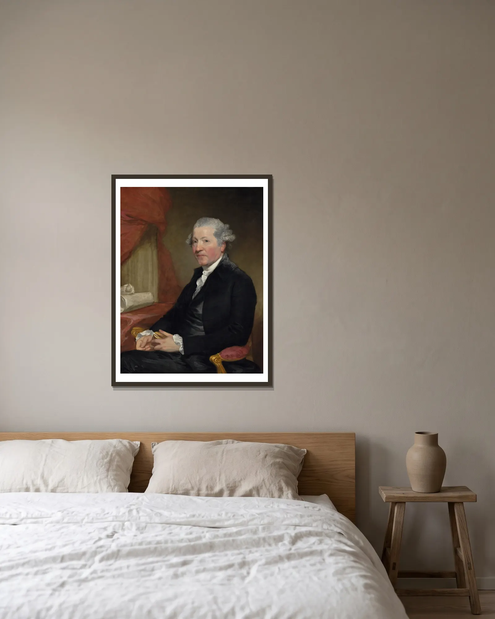 Sir Joshua Reynolds av Gilbert Stuart inramad på en vägg