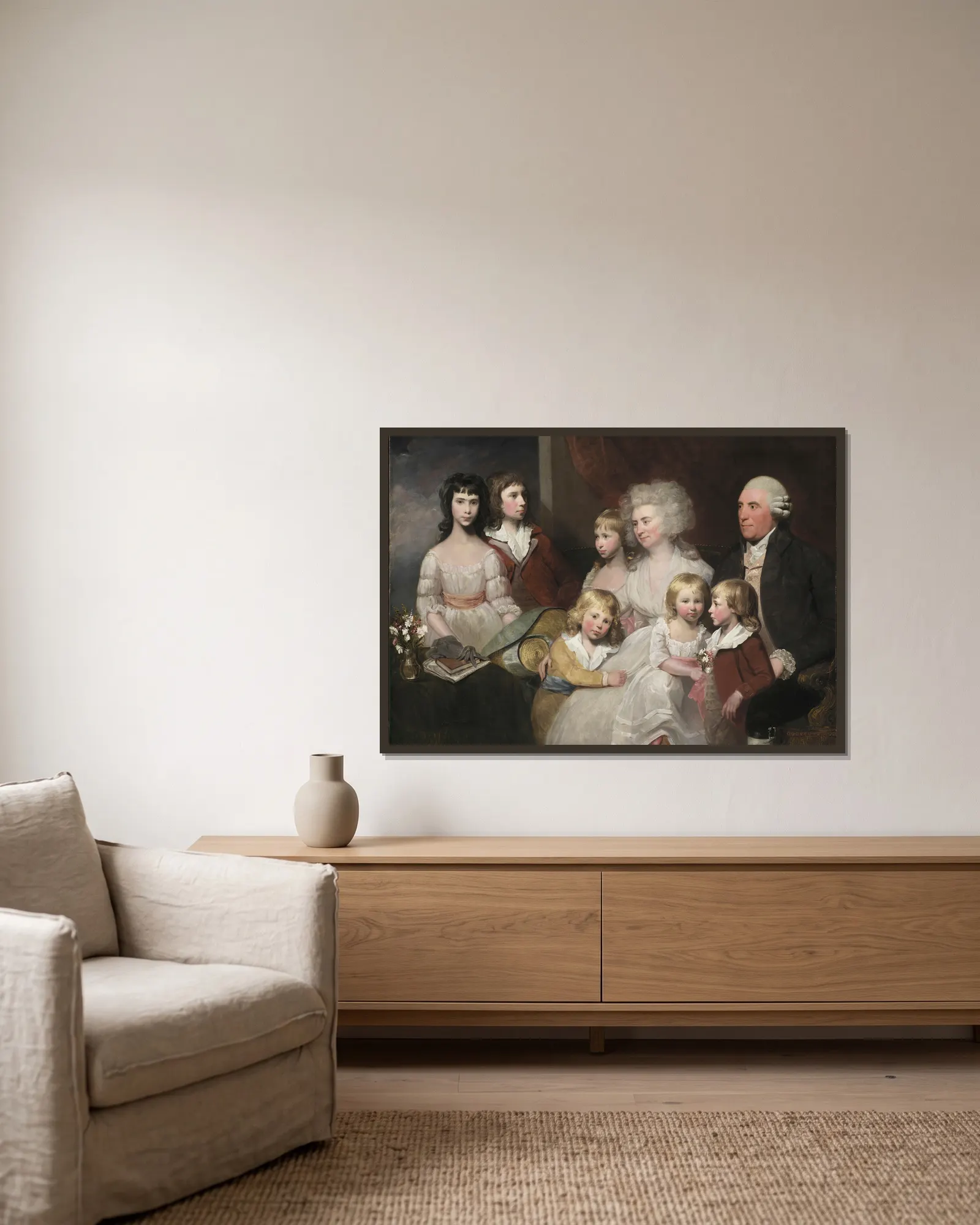 The Todd Family av Gilbert Stuart inramad på en vägg