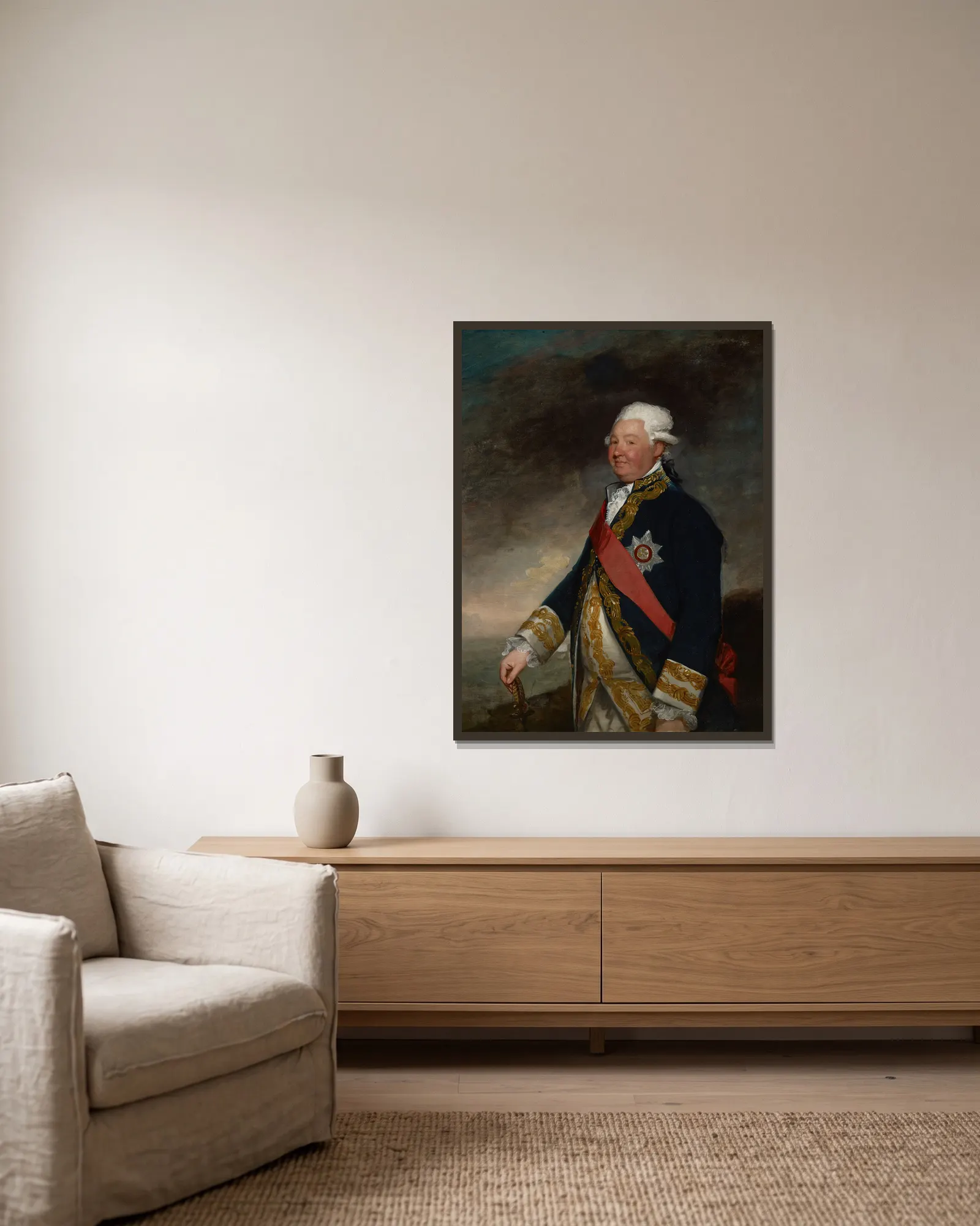 Vice-Admiral Edward Hughes av Gilbert Stuart inramad på en vägg
