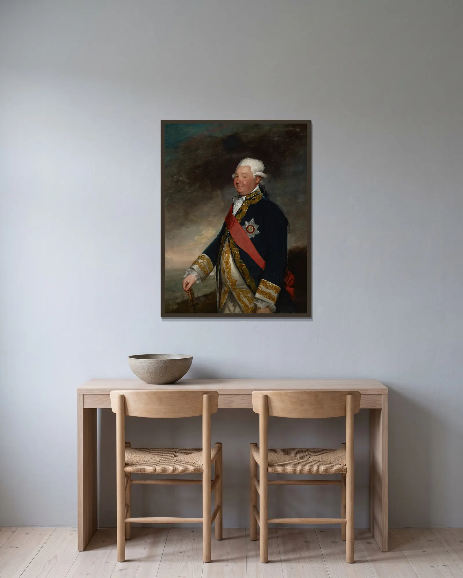 Vice-Admiral Edward Hughes av Gilbert Stuart inramad på en vägg