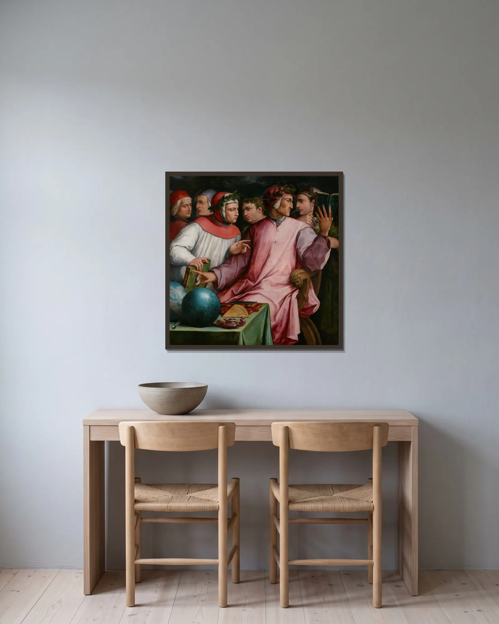 Six Tuscan Poets av Giorgio Vasari inramad på en vägg