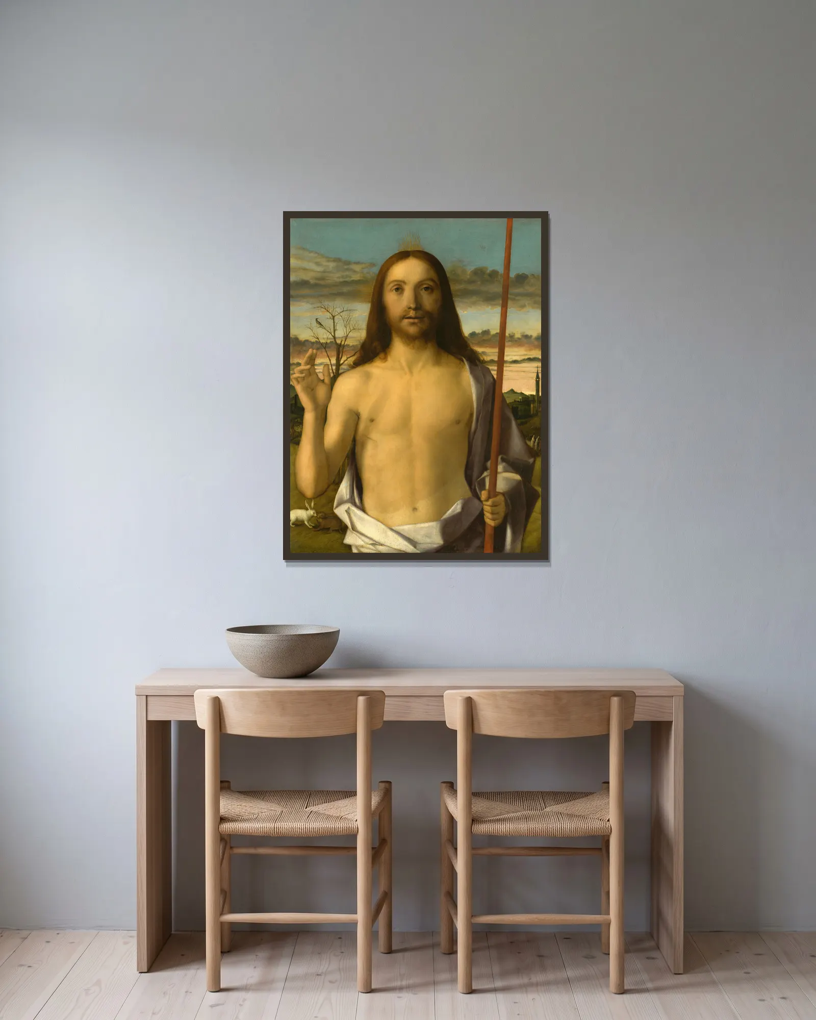 Christ Blessing av Giovanni Bellini inramad på en vägg