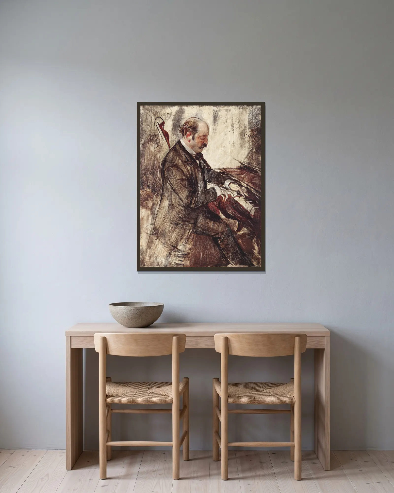 Der Pianist av Giovanni Boldini inramad på en vägg