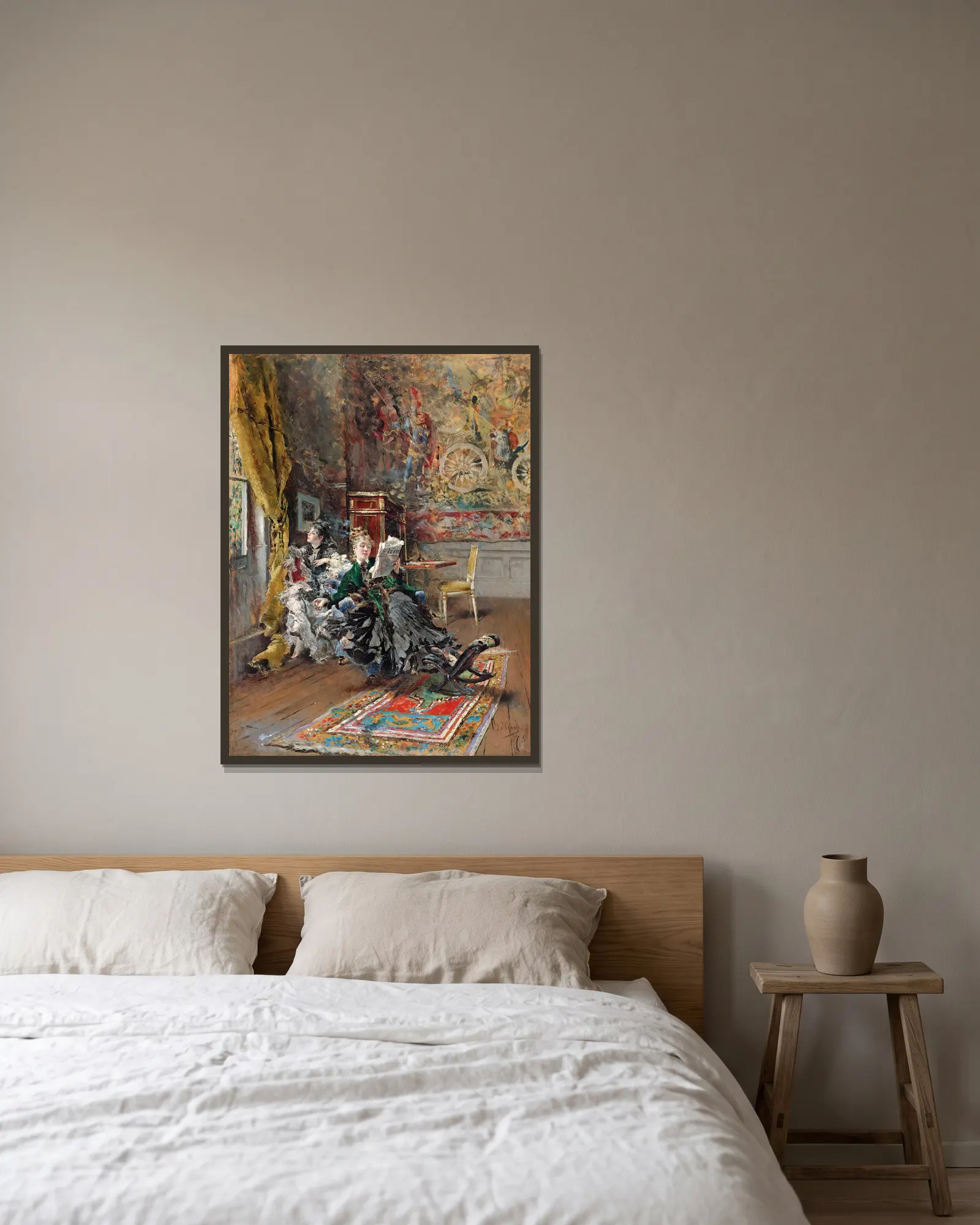 Les Parisiennes av Giovanni Boldini inramad på en vägg