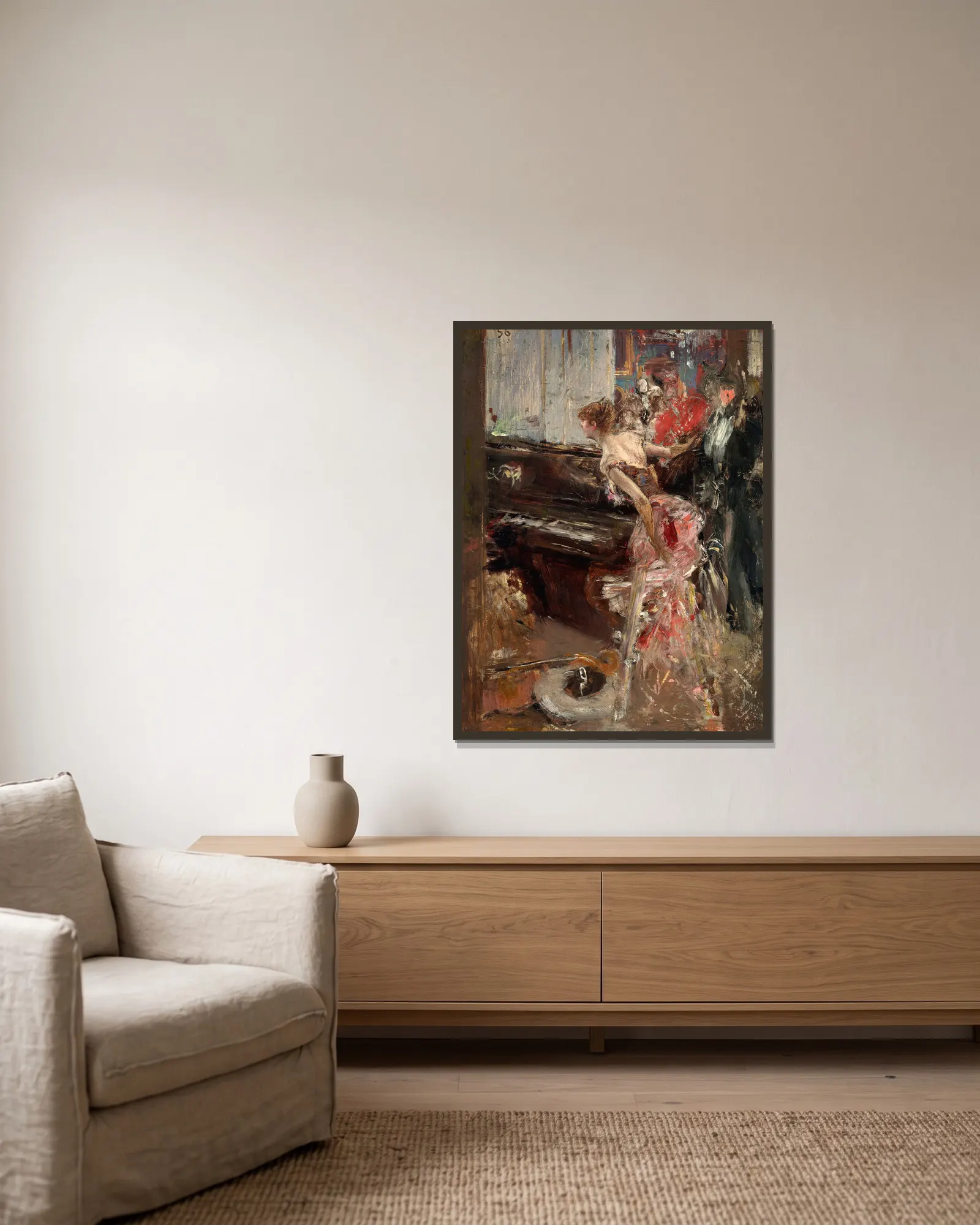 Recital av Giovanni Boldini inramad på en vägg