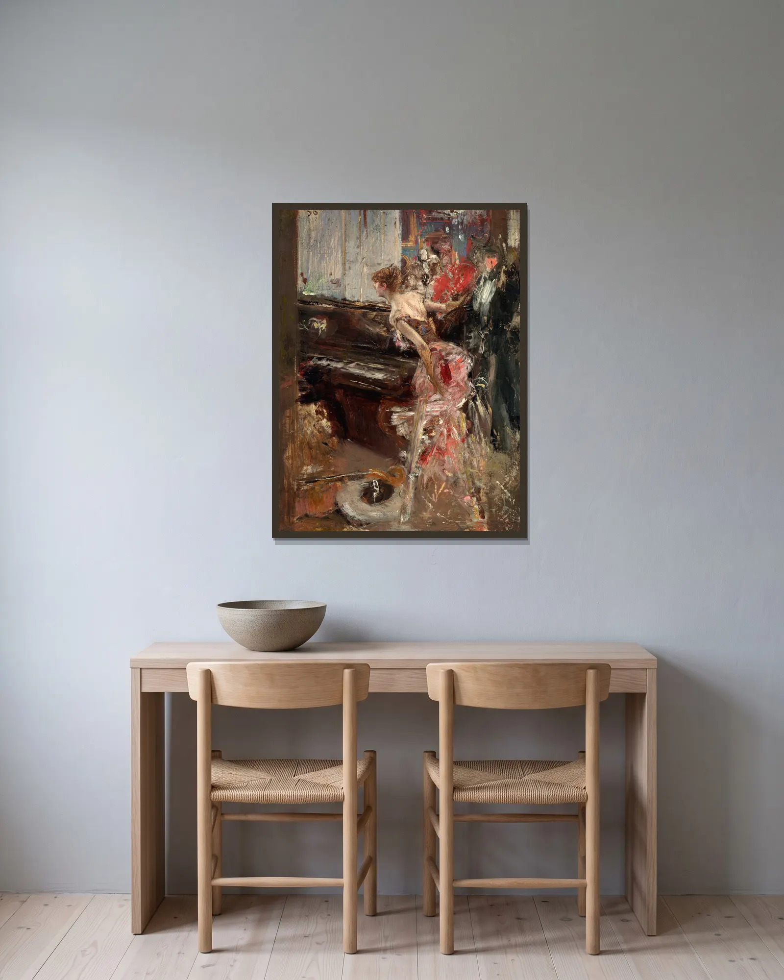 Recital av Giovanni Boldini inramad på en vägg