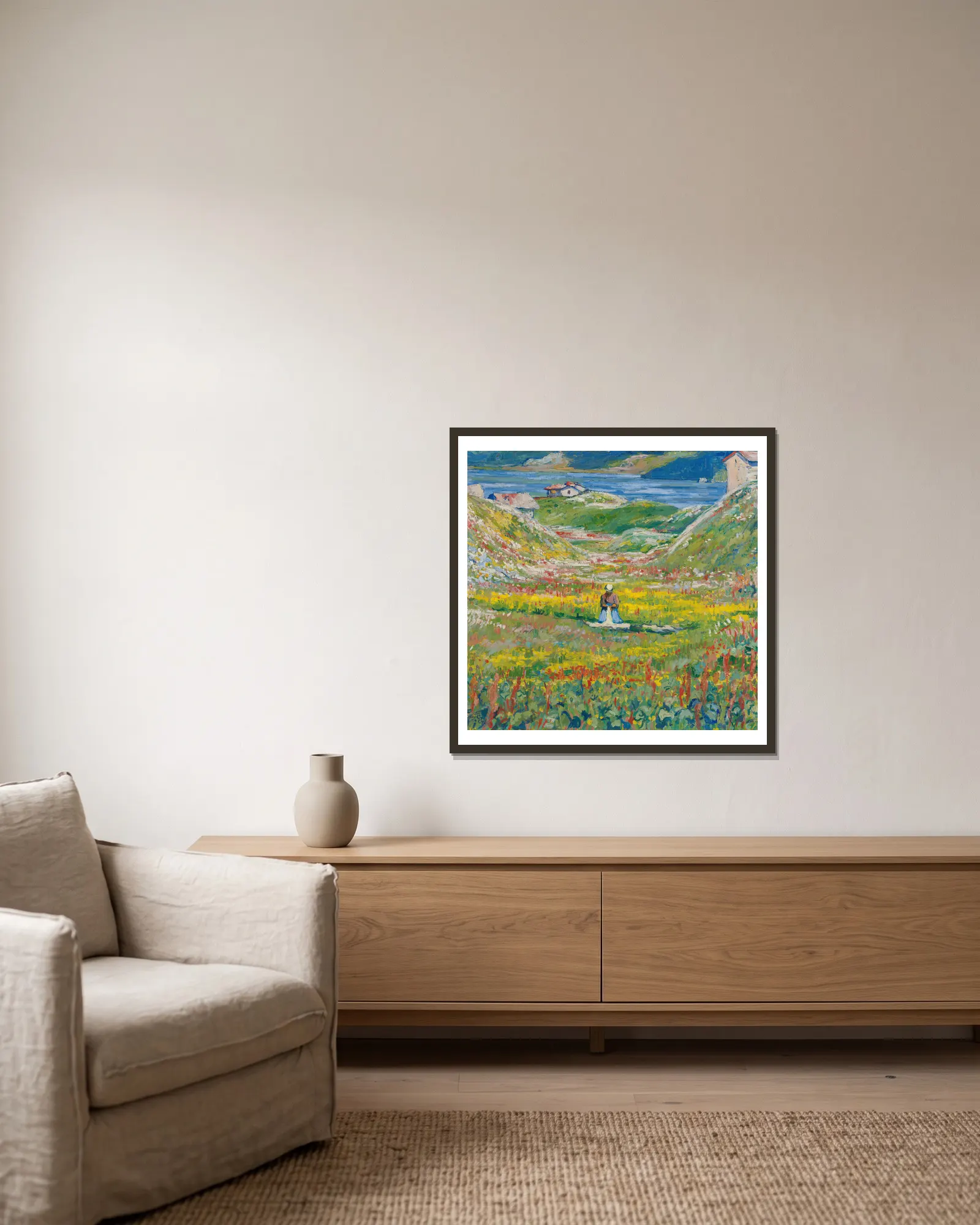 Blooming Valley av Giovanni Giacometti inramad på en vägg