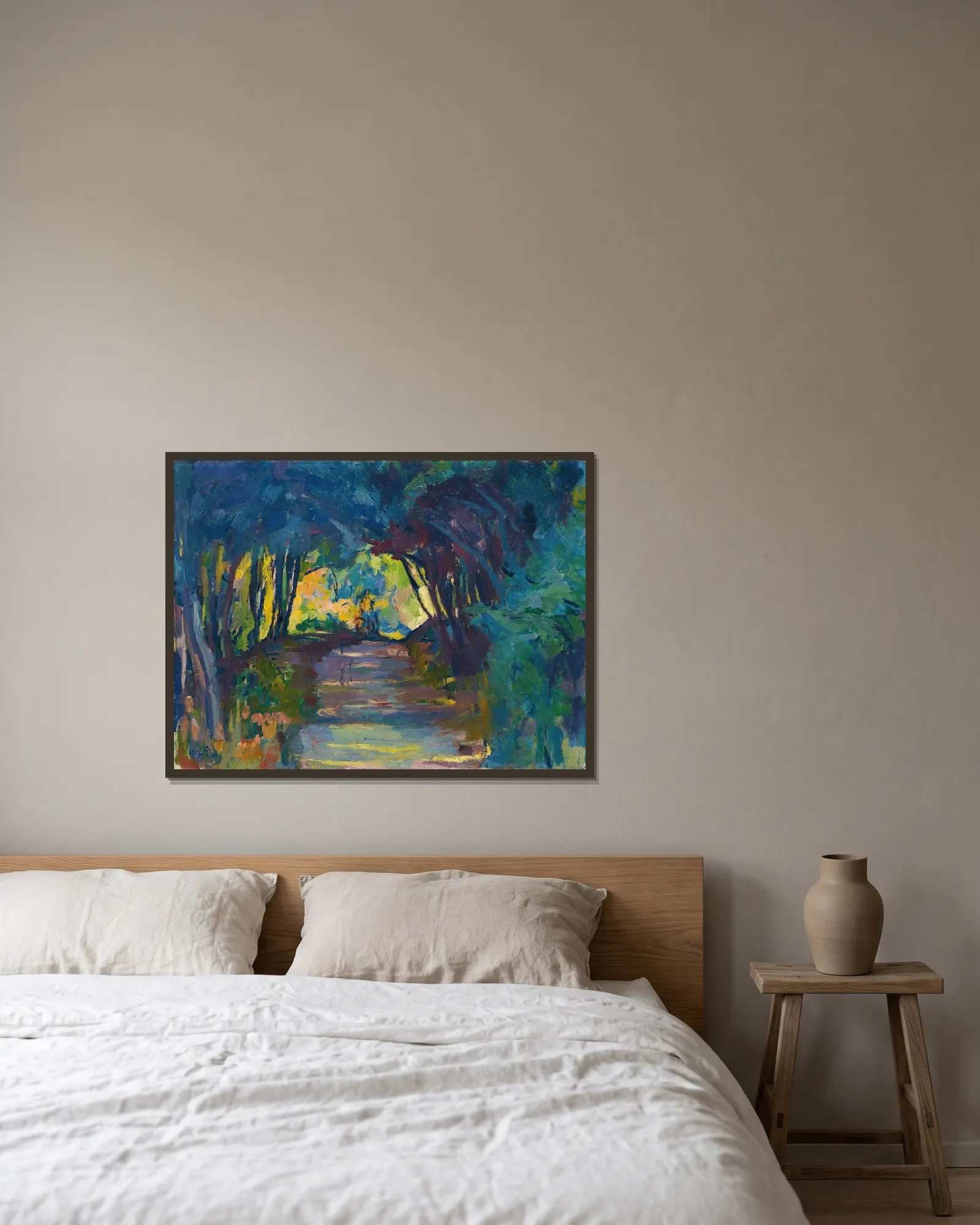 Waldweg av Giovanni Giacometti inramad på en vägg
