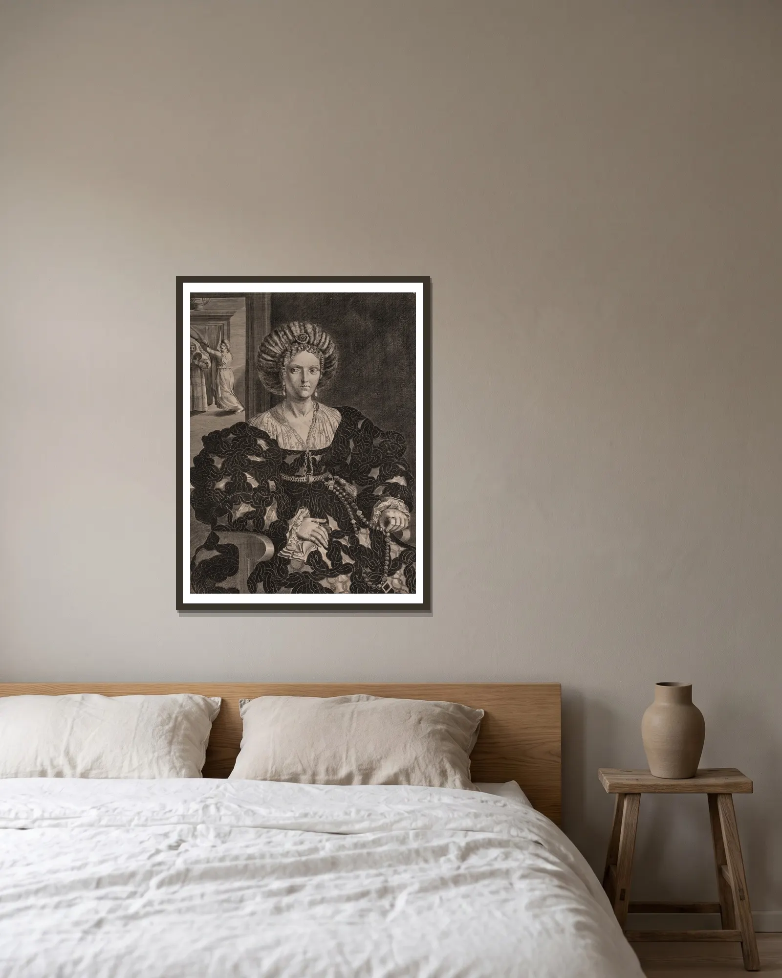 Isabella d’Este av Giulio Romano inramad på en vägg