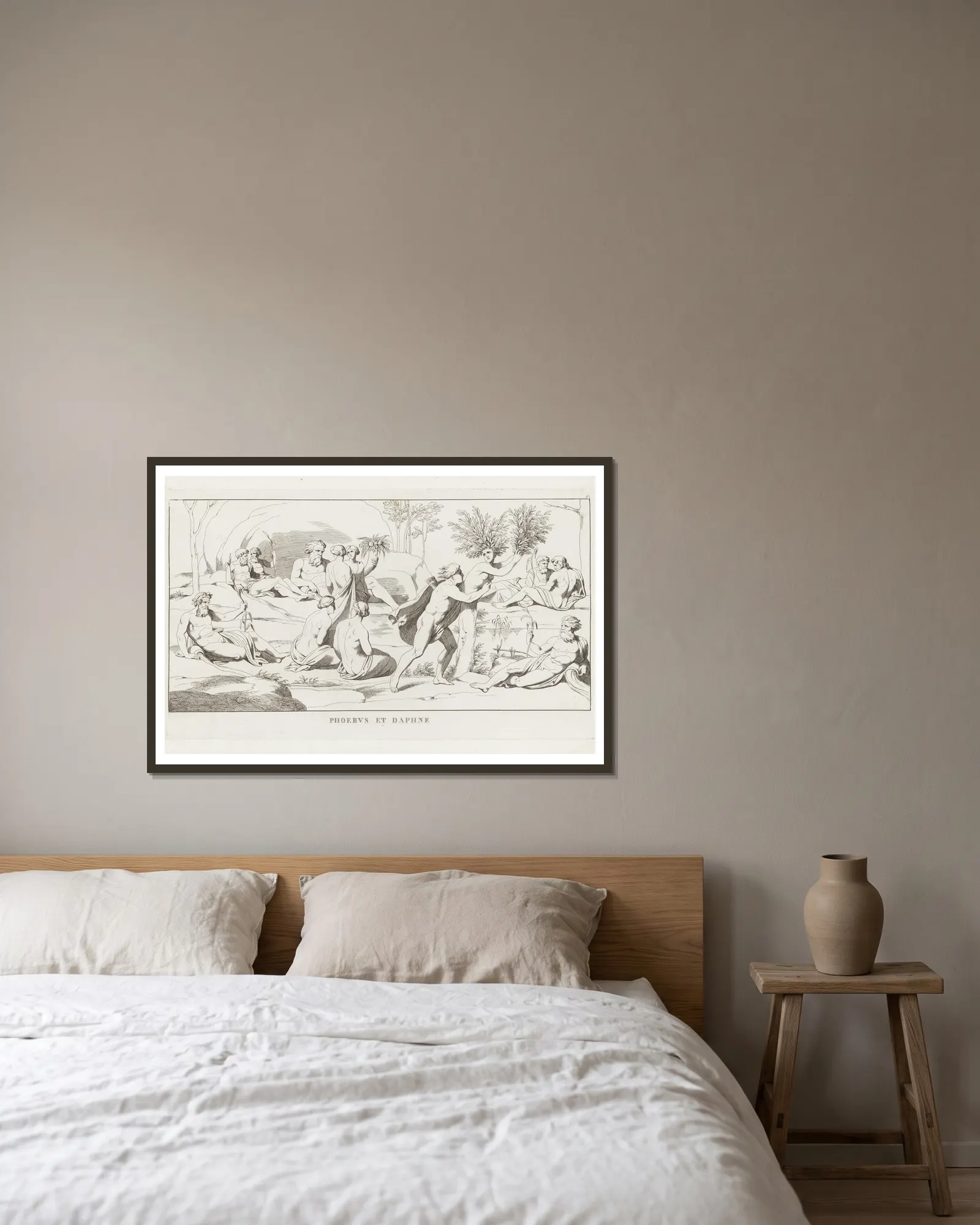 Phoebus et Daphne av Giulio Romano inramad på en vägg