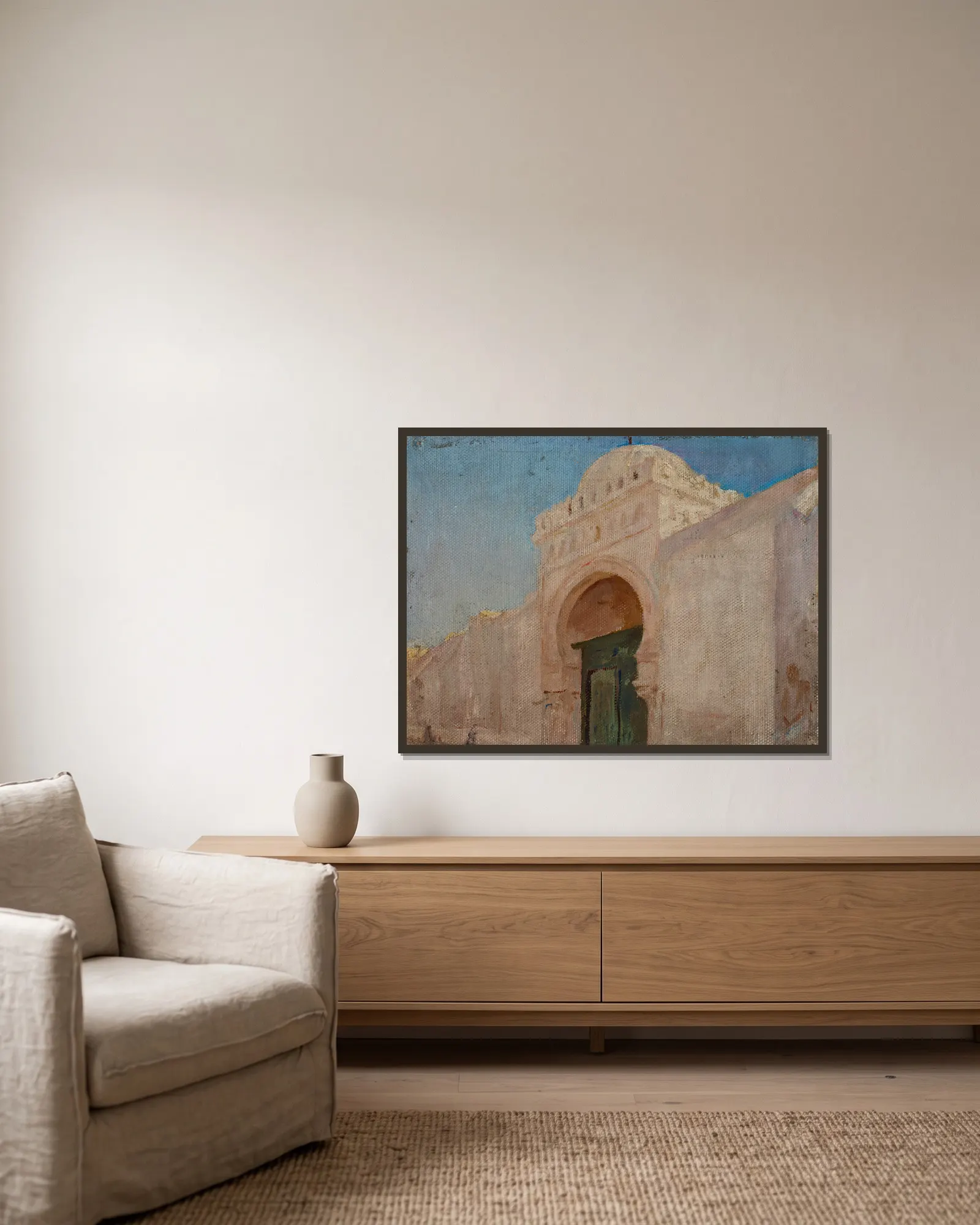 Kairouan (Entrance to the Mosque of the Barber), 1911 – nr 1 av Jan Ciągliński inramad på en vägg