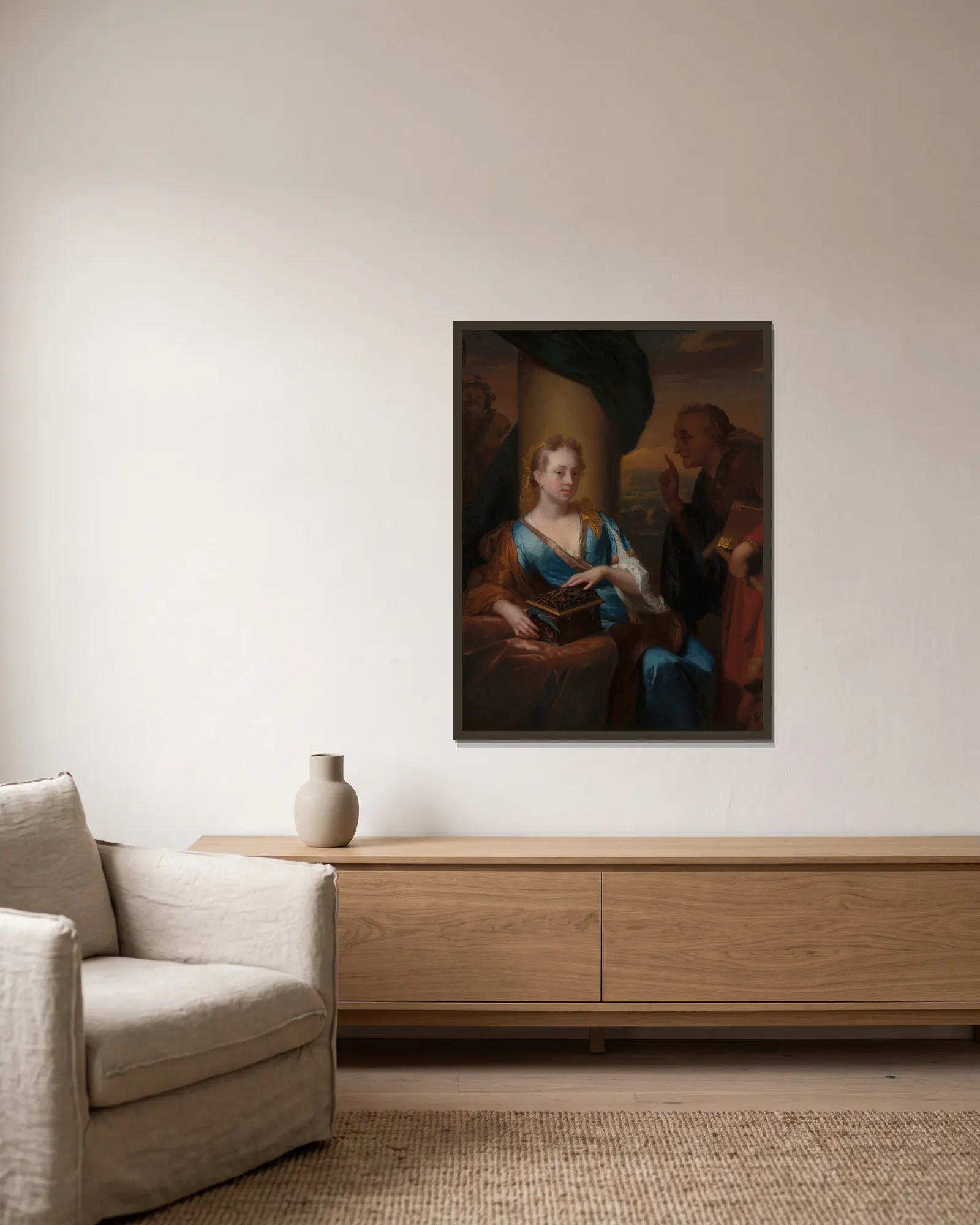 A Useless Moral Lesson av Godfried Schalcken inramad på en vägg