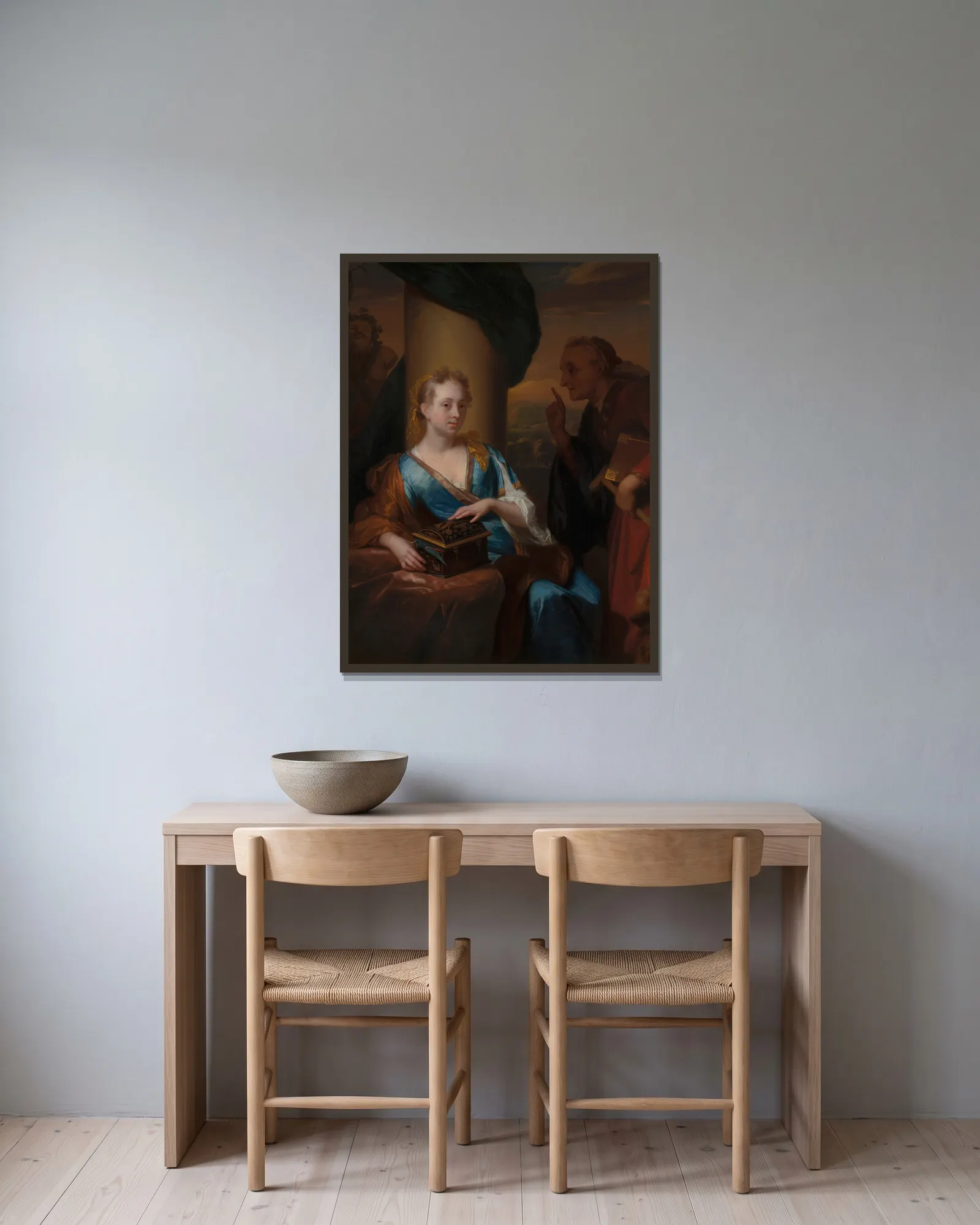 A Useless Moral Lesson av Godfried Schalcken inramad på en vägg