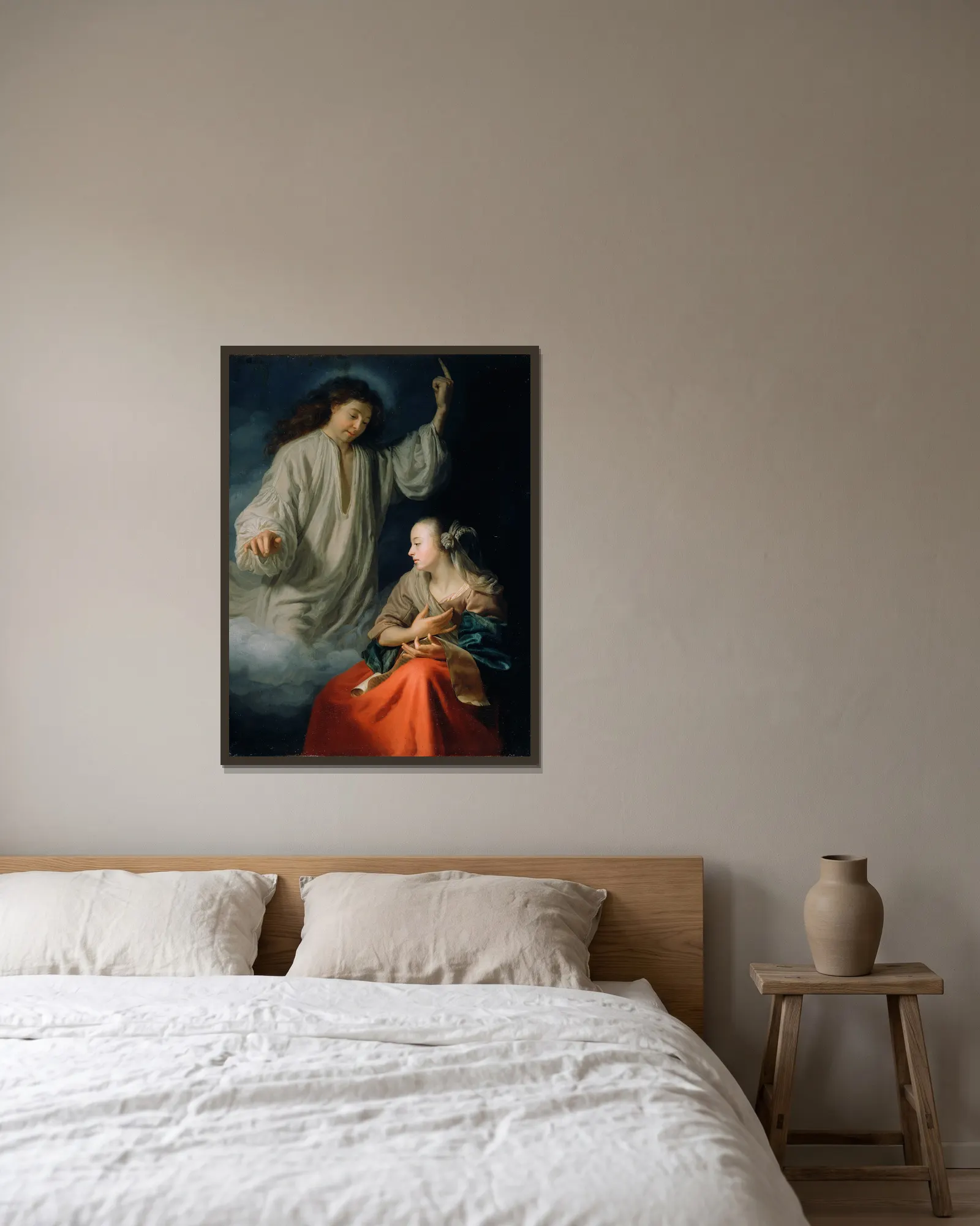 The Annunciation av Godfried Schalcken inramad på en vägg