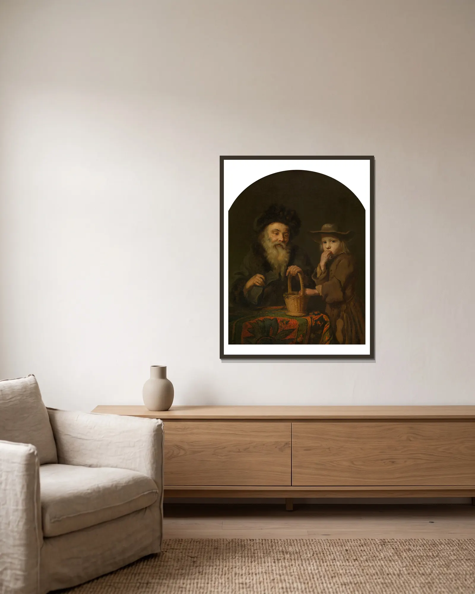 Two Ages av Godfried Schalcken inramad på en vägg