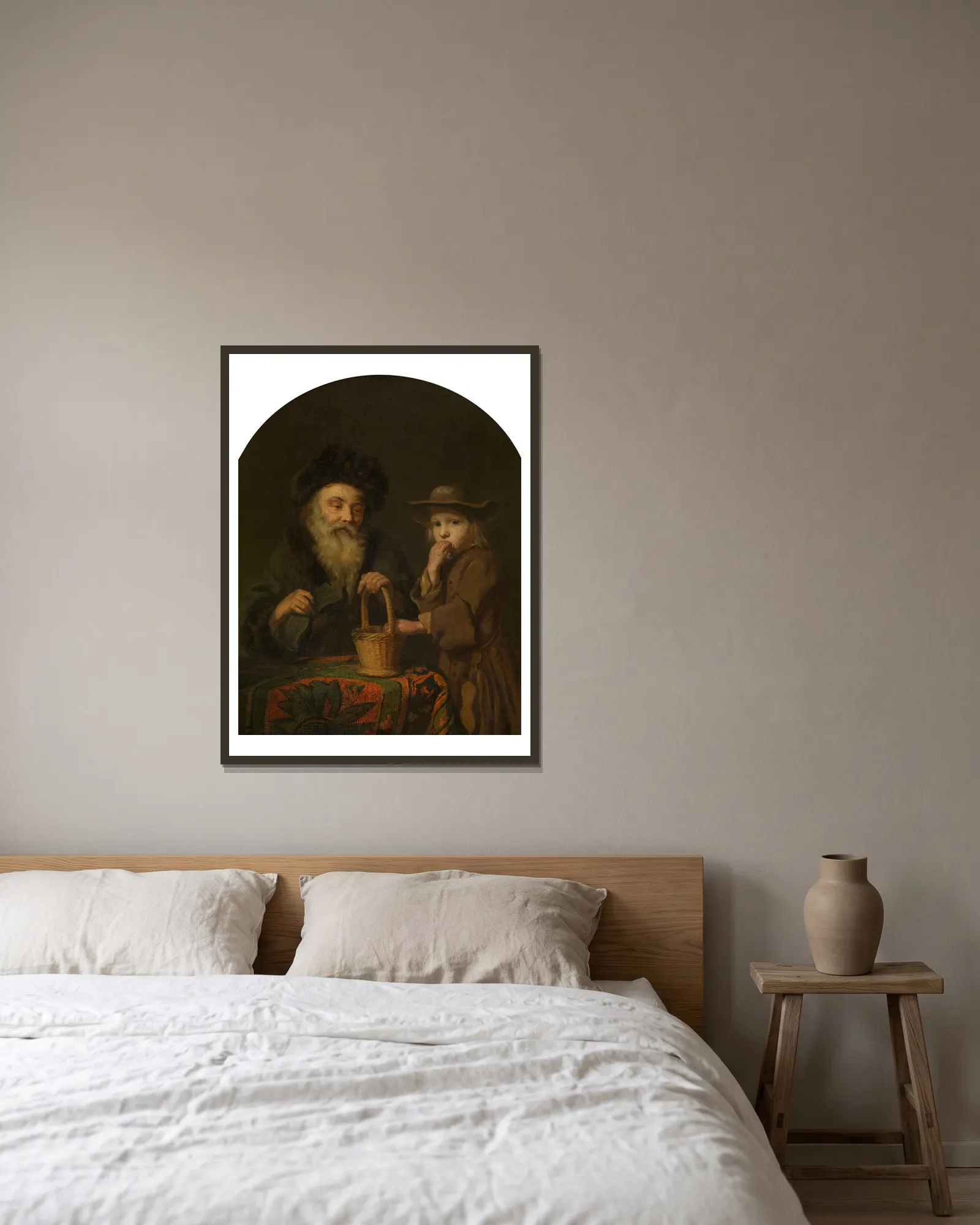 Two Ages av Godfried Schalcken inramad på en vägg