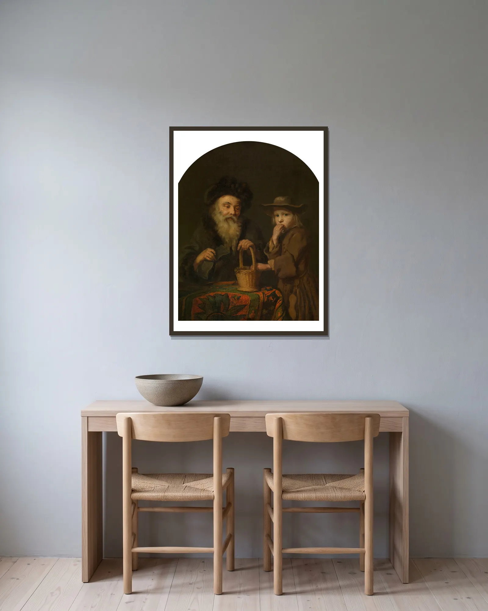 Two Ages av Godfried Schalcken inramad på en vägg