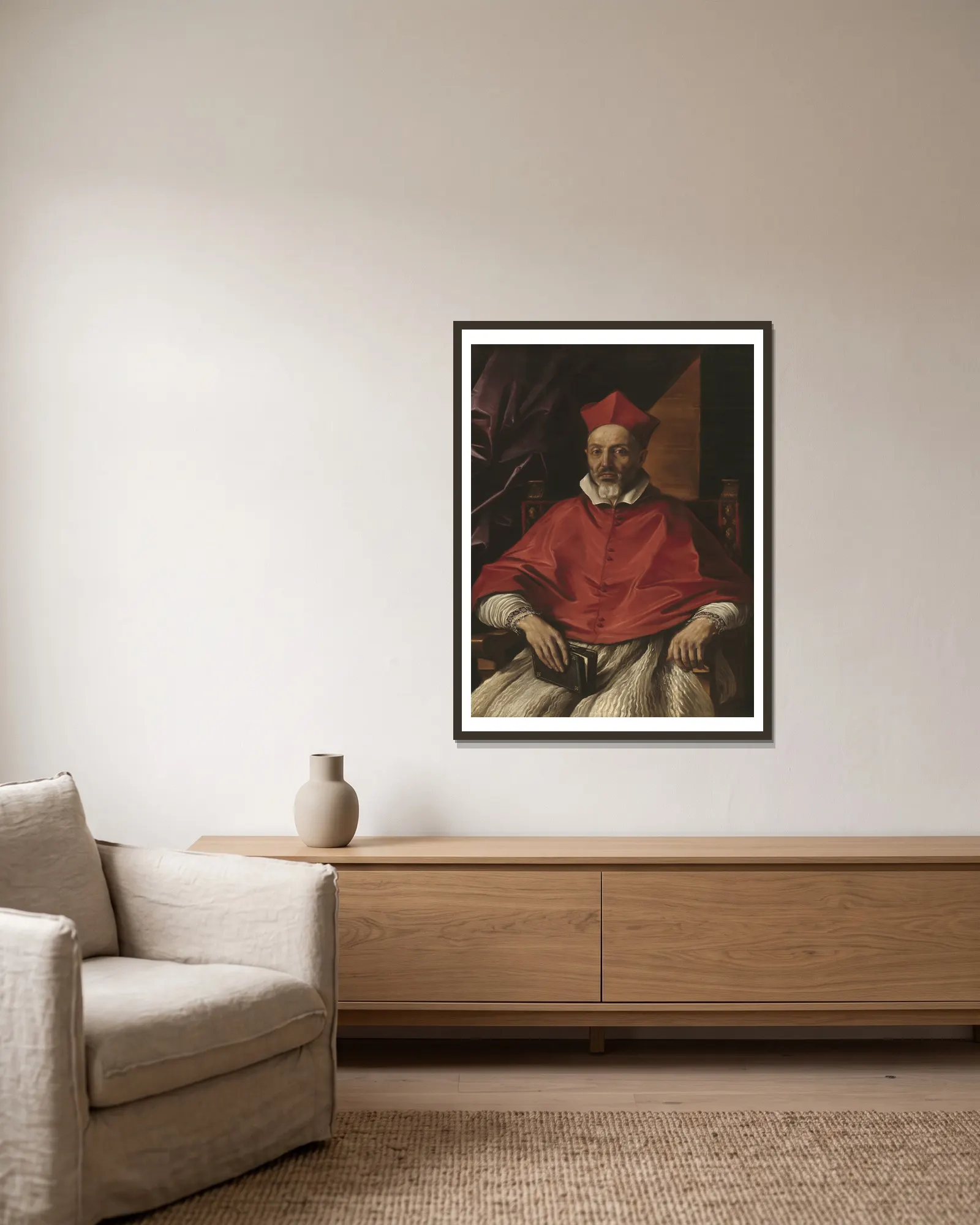 Cardinal Francesco Cennini av Guercino inramad på en vägg