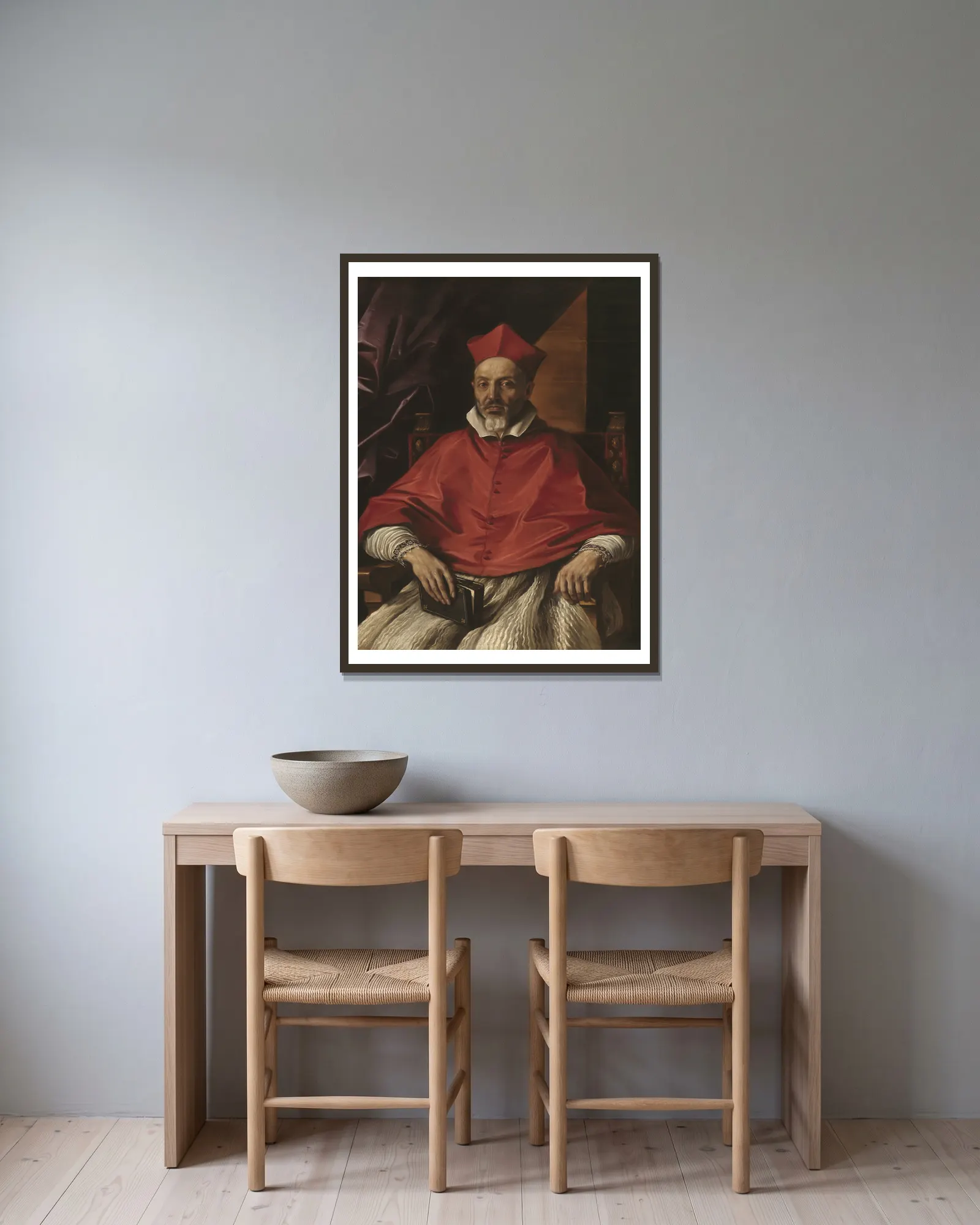 Cardinal Francesco Cennini av Guercino inramad på en vägg