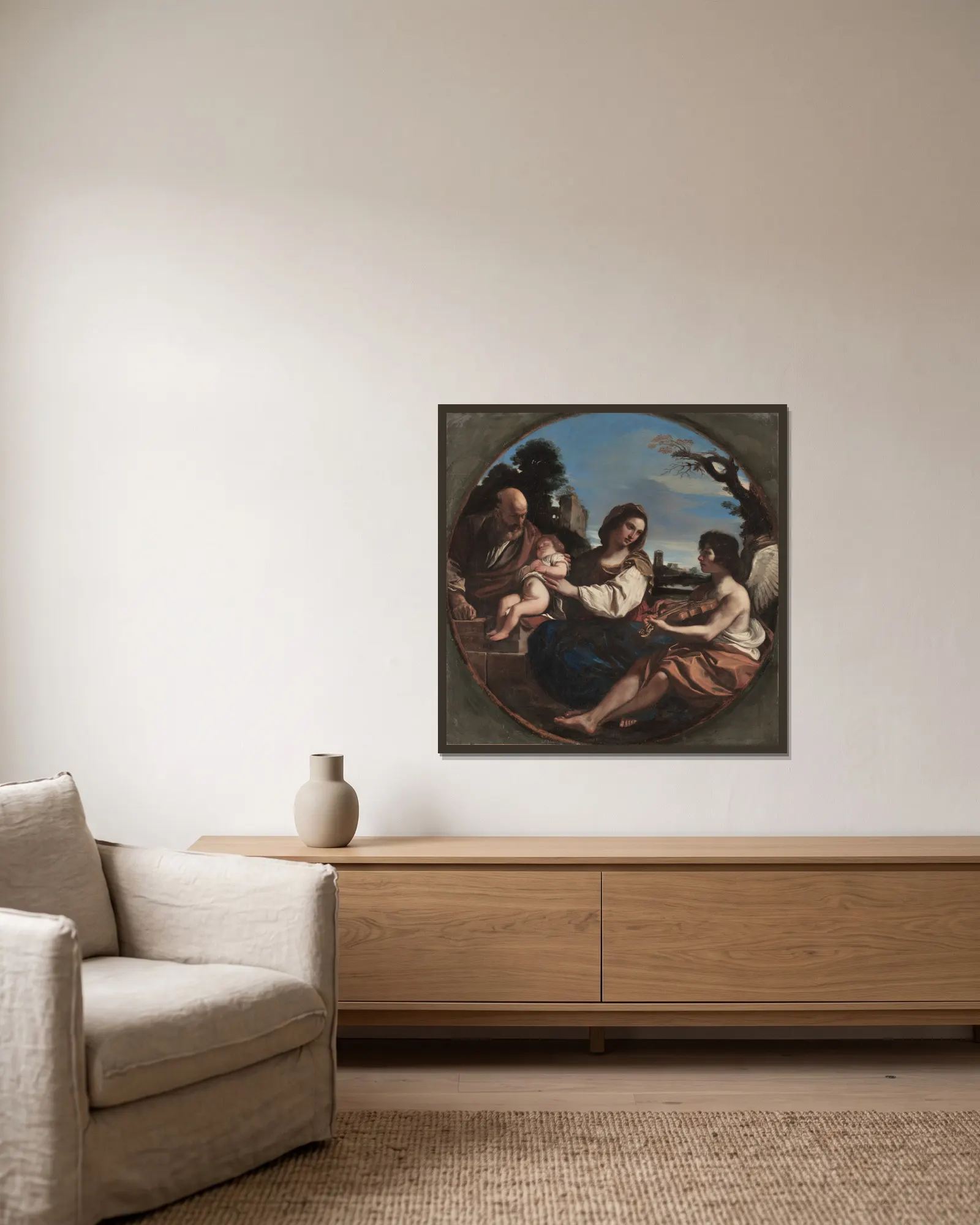 Rest on the Flight into Egypt av Guercino inramad på en vägg