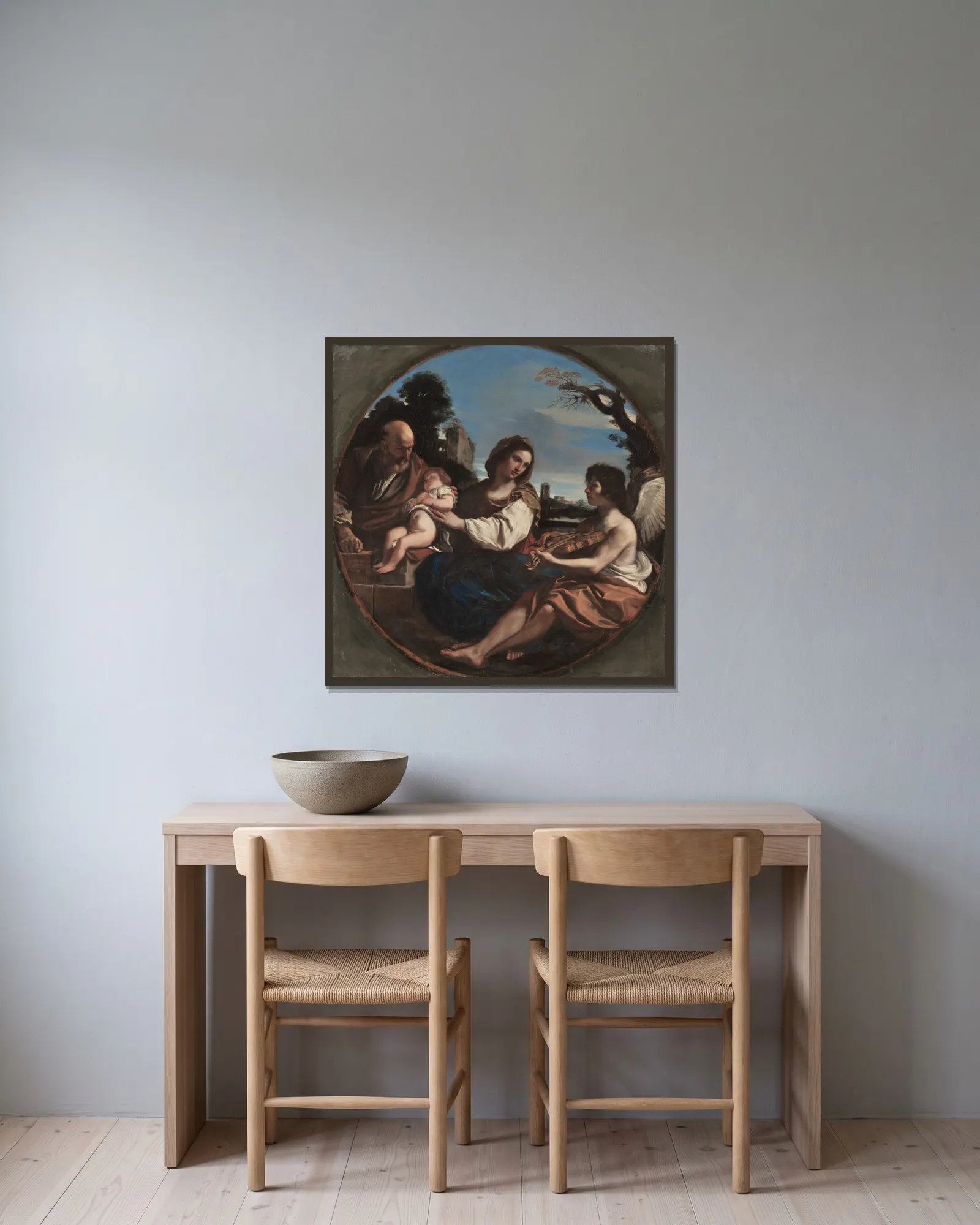 Rest on the Flight into Egypt av Guercino inramad på en vägg