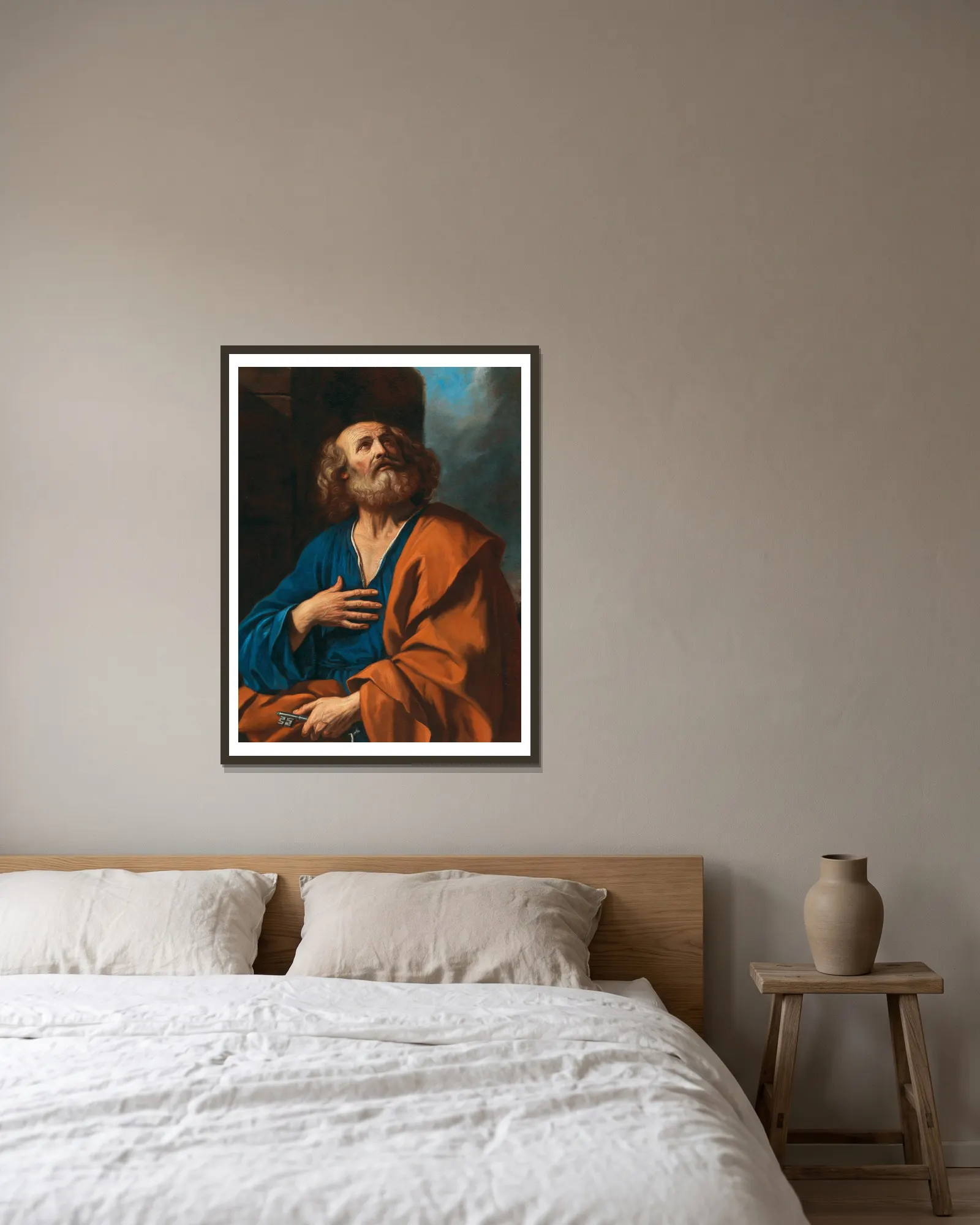 Saint Peter av Guercino inramad på en vägg