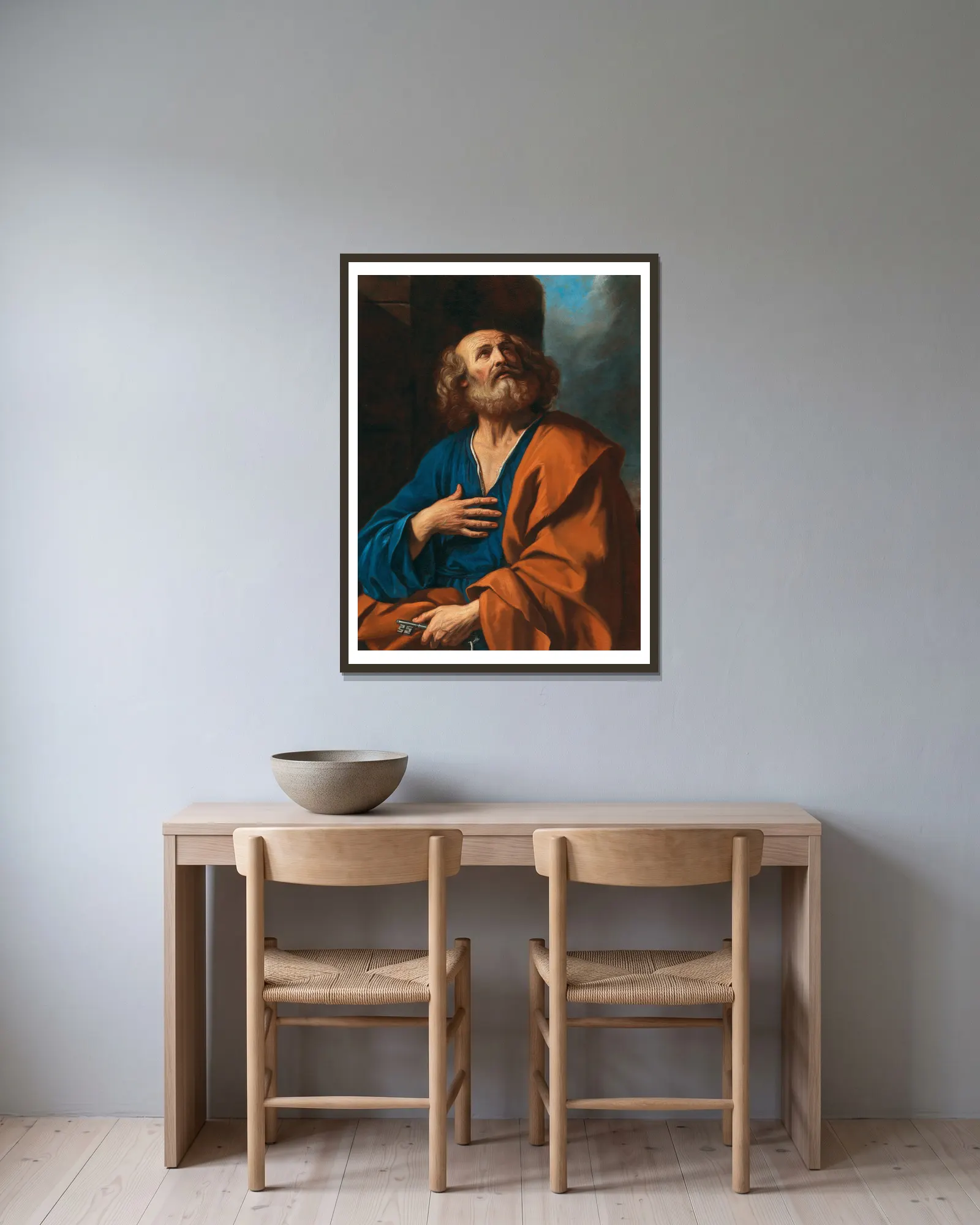 Saint Peter av Guercino inramad på en vägg