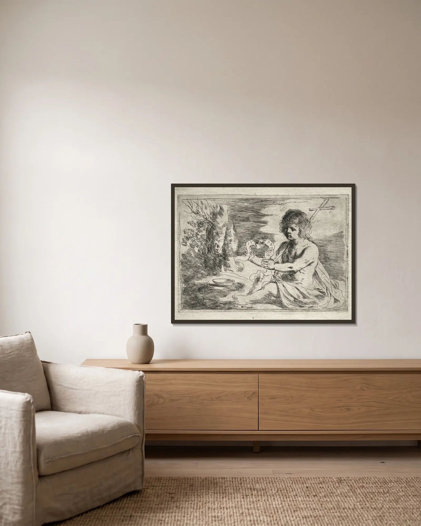 St. John the Baptist av Guercino inramad på en vägg