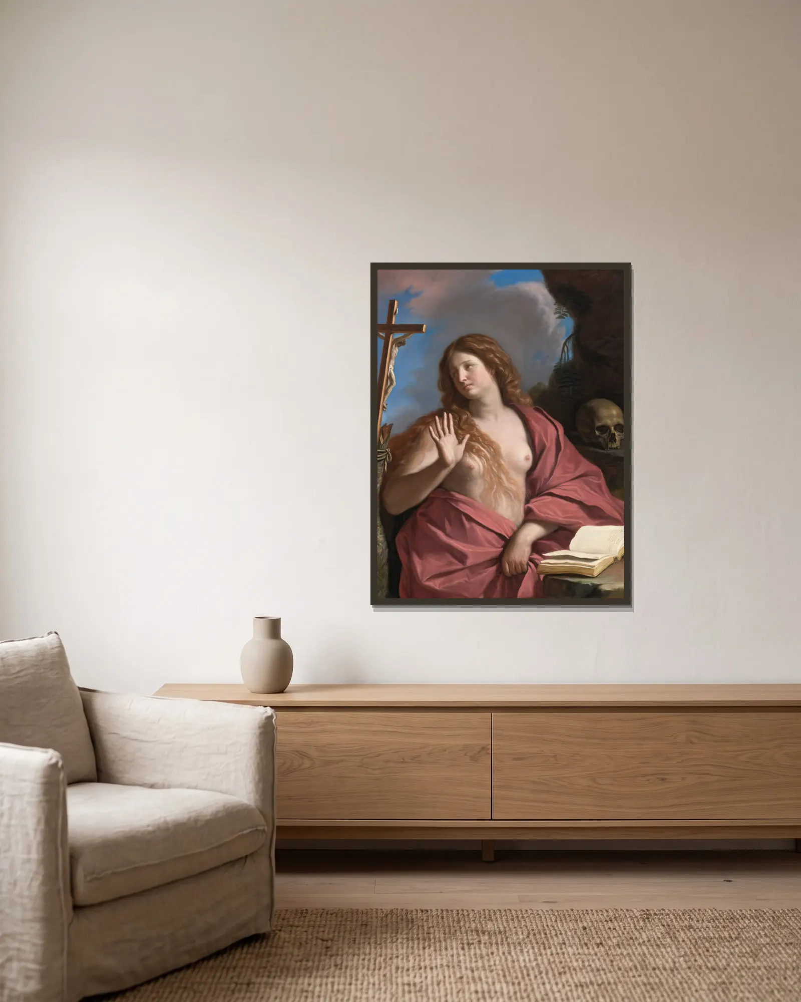 The Penitent Magdalene av Guercino inramad på en vägg