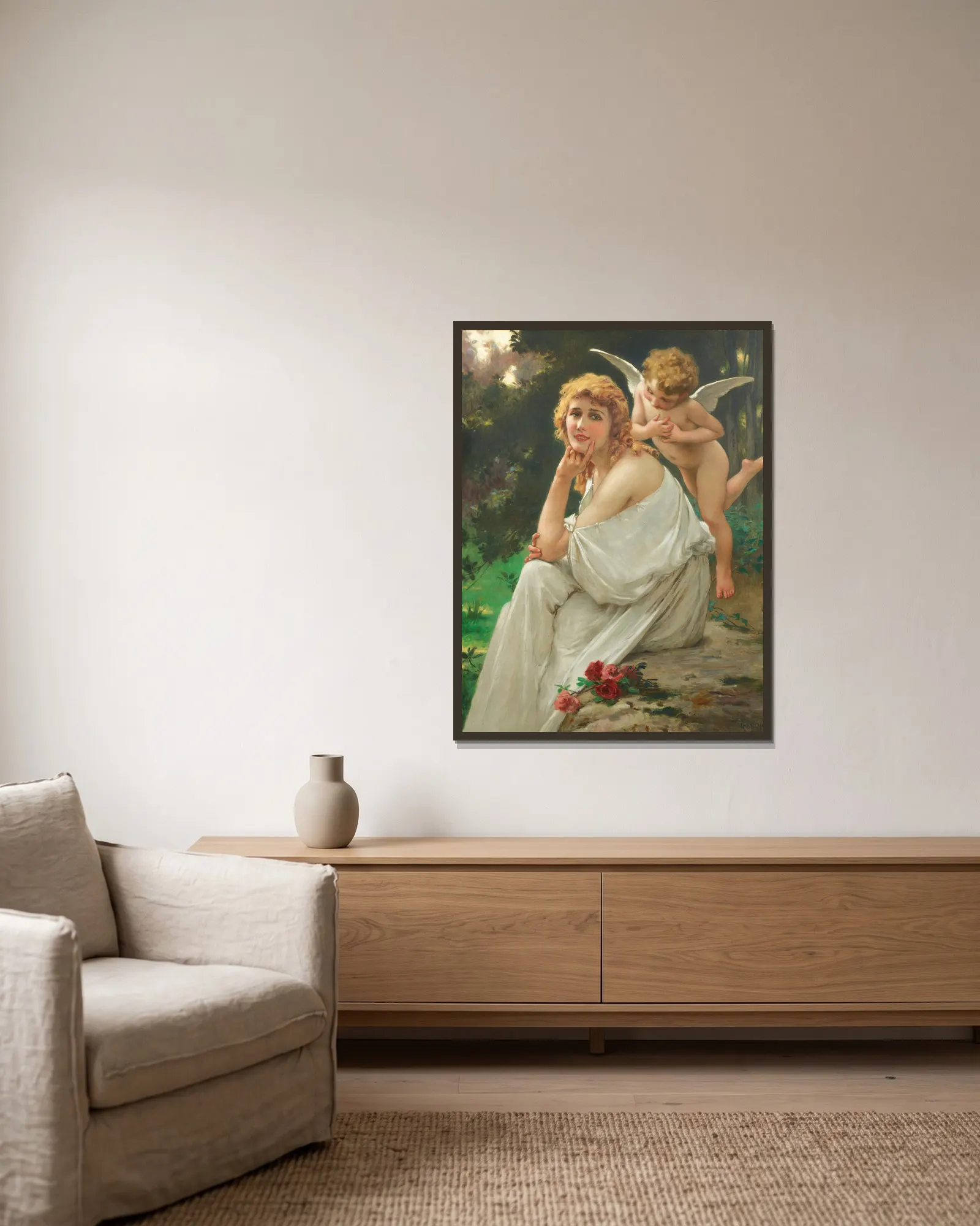 Love’s muse (portrait of Mary Pickford) av Guillaume Seignac inramad på en vägg