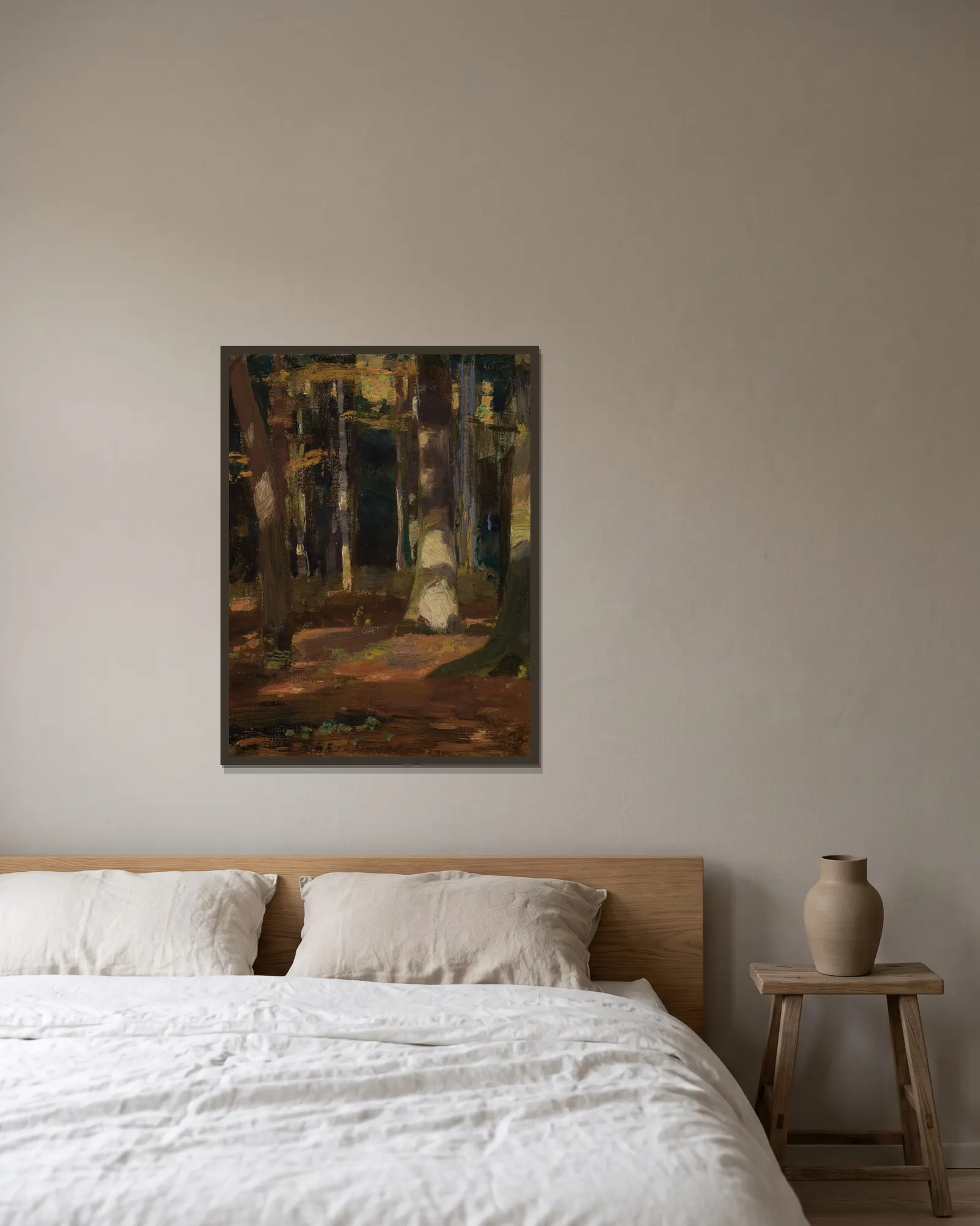 Im Laubwald av Gustav Kampmann inramad på en vägg