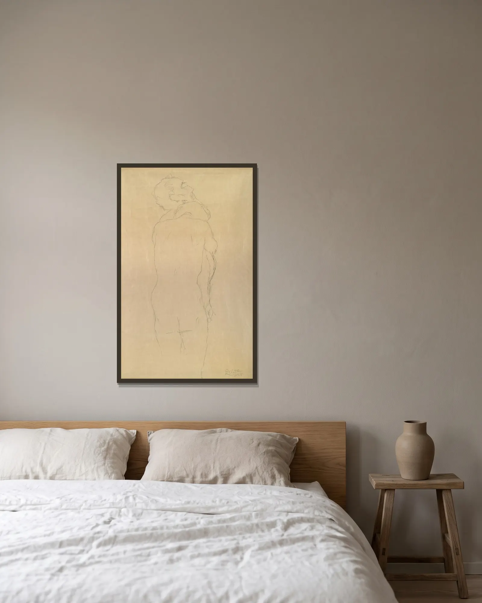 Adam und Eva Studie av Gustav Klimt inramad på en vägg