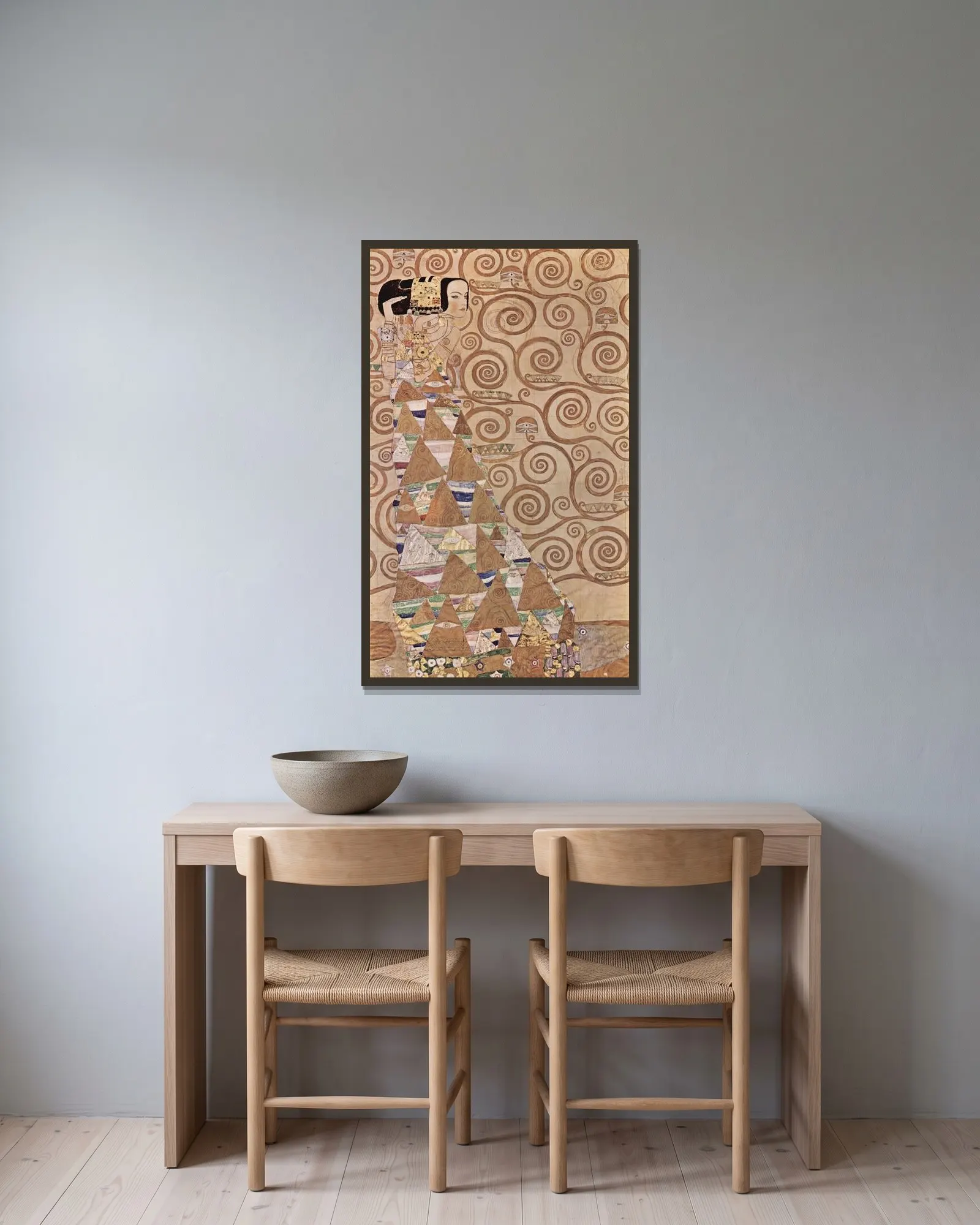 Expectation (from Tree of Life) av Gustav Klimt inramad på en vägg