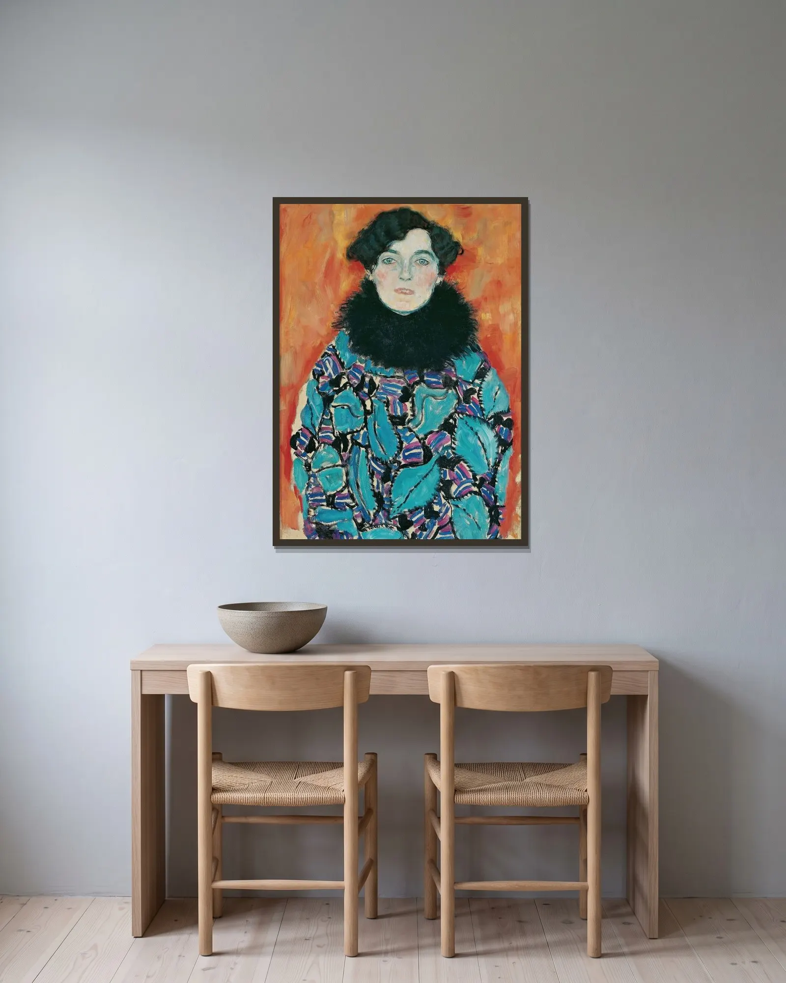 Johanna Staude av Gustav Klimt inramad på en vägg