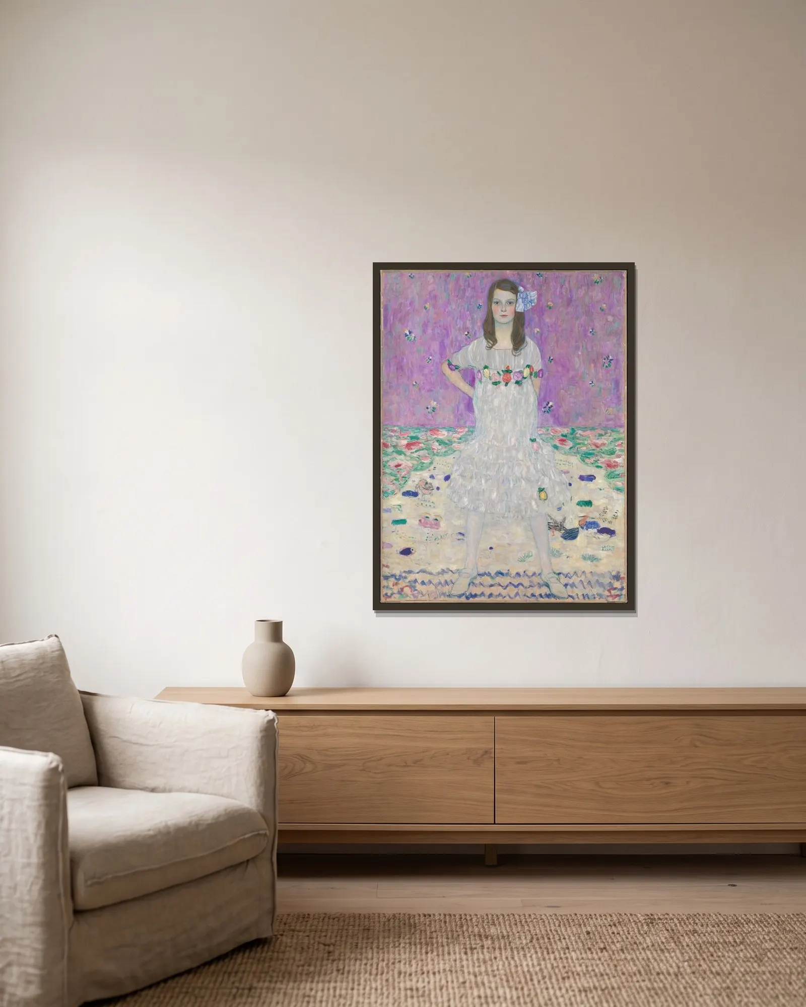 Mäda Primavesi av Gustav Klimt inramad på en vägg