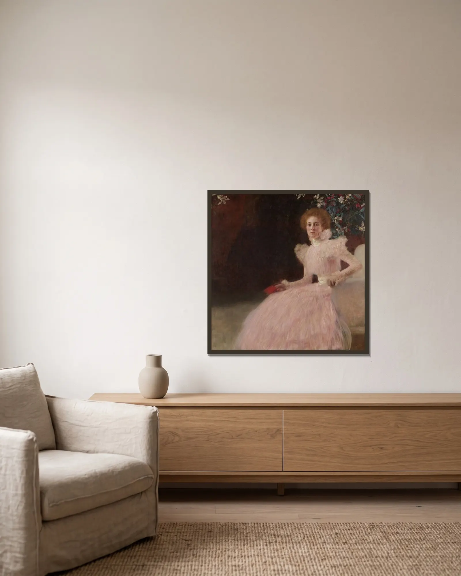 Sonja Knips av Gustav Klimt inramad på en vägg