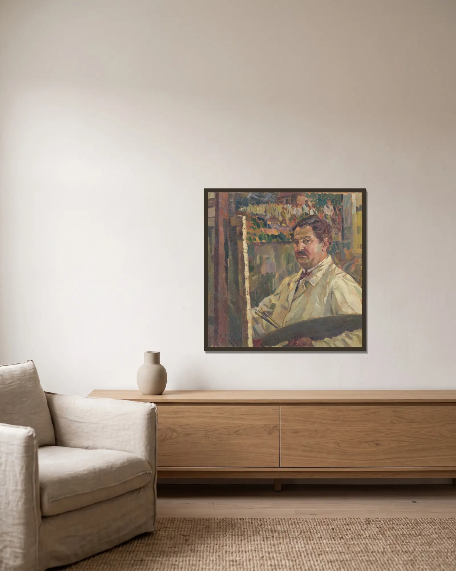 Self-Portrait av Gustáv Mallý inramad på en vägg