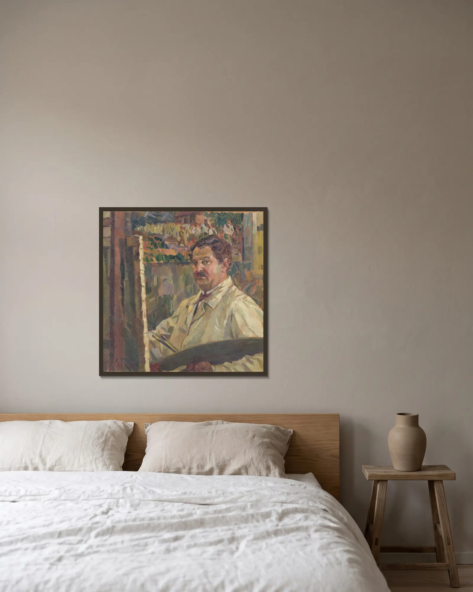 Self-Portrait av Gustáv Mallý inramad på en vägg