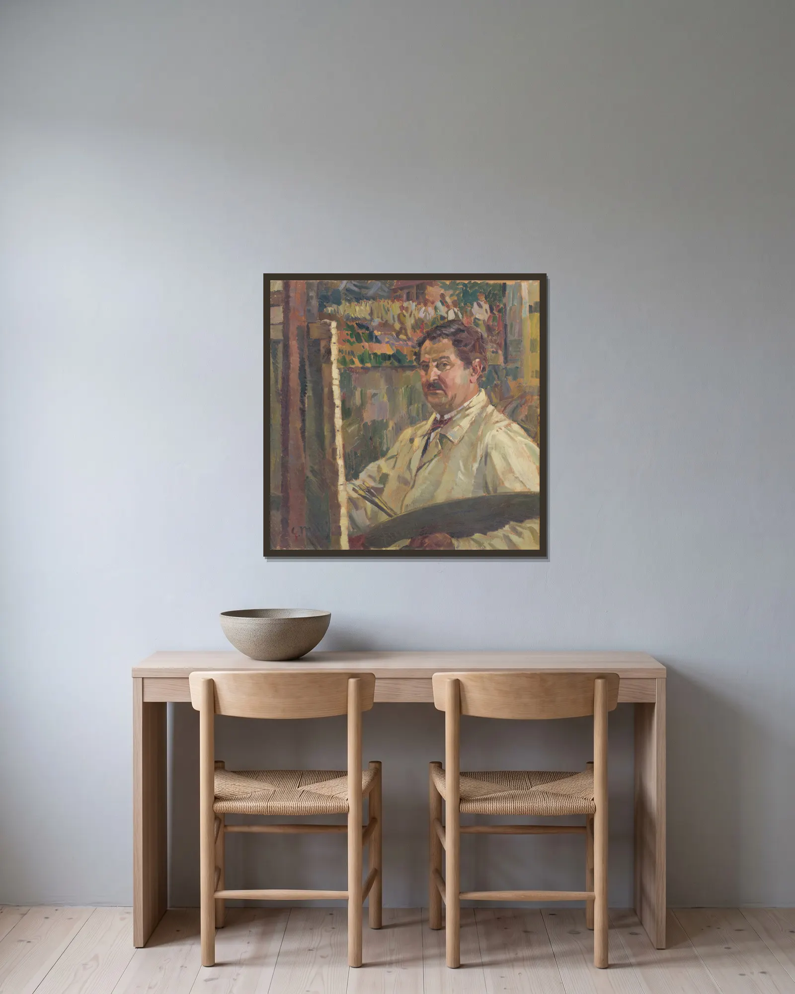Self-Portrait av Gustáv Mallý inramad på en vägg
