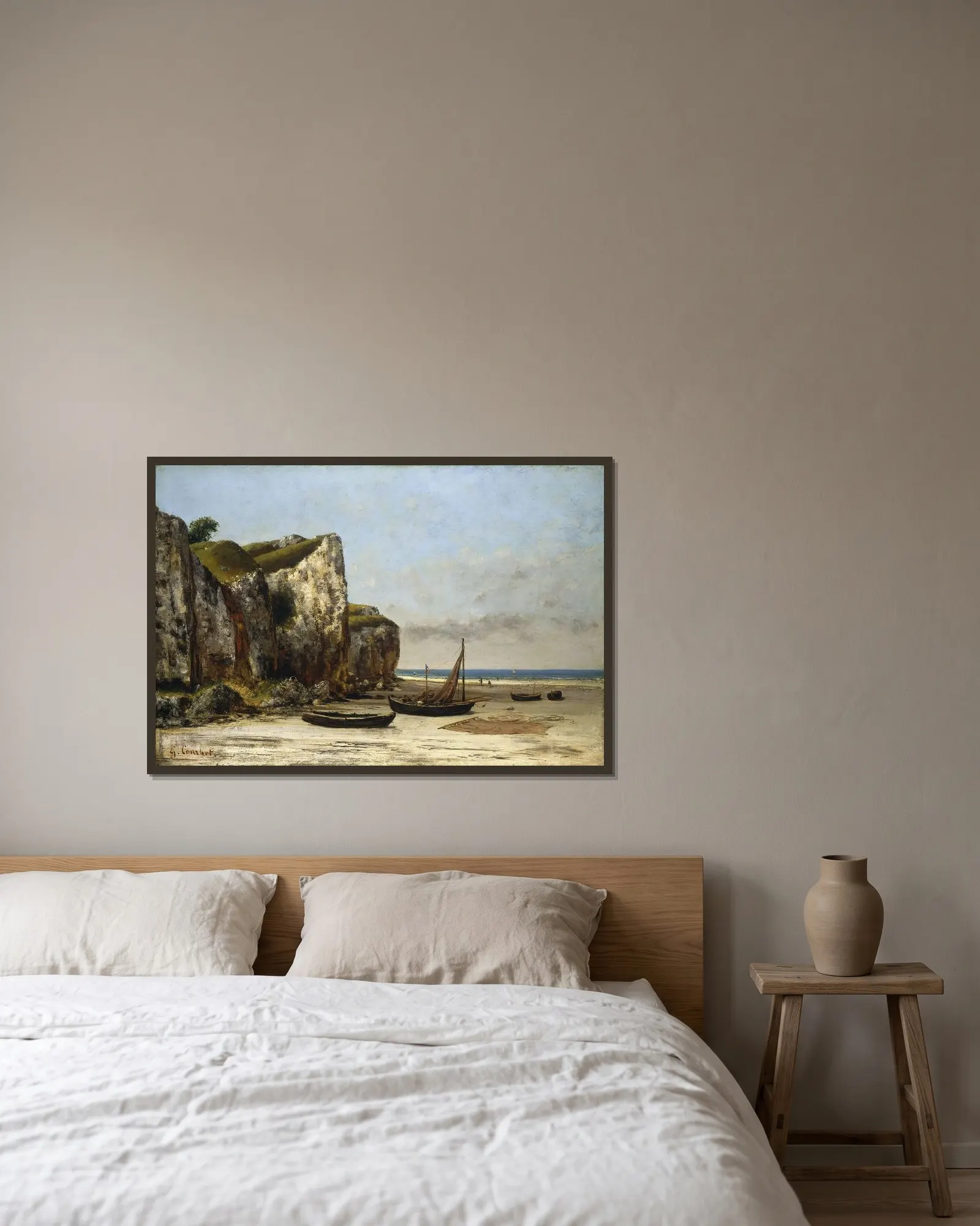 Beach in Normandy, 1872 av Gustave Courbet inramad på en vägg