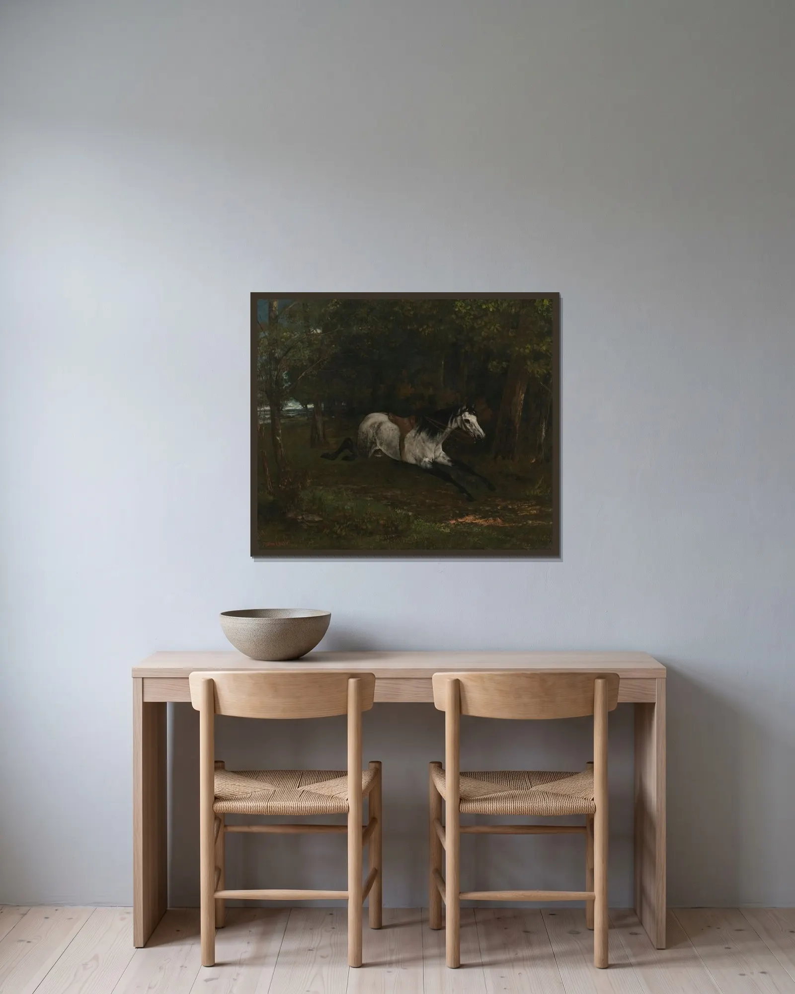 Durchgehendes Pferd av Gustave Courbet inramad på en vägg