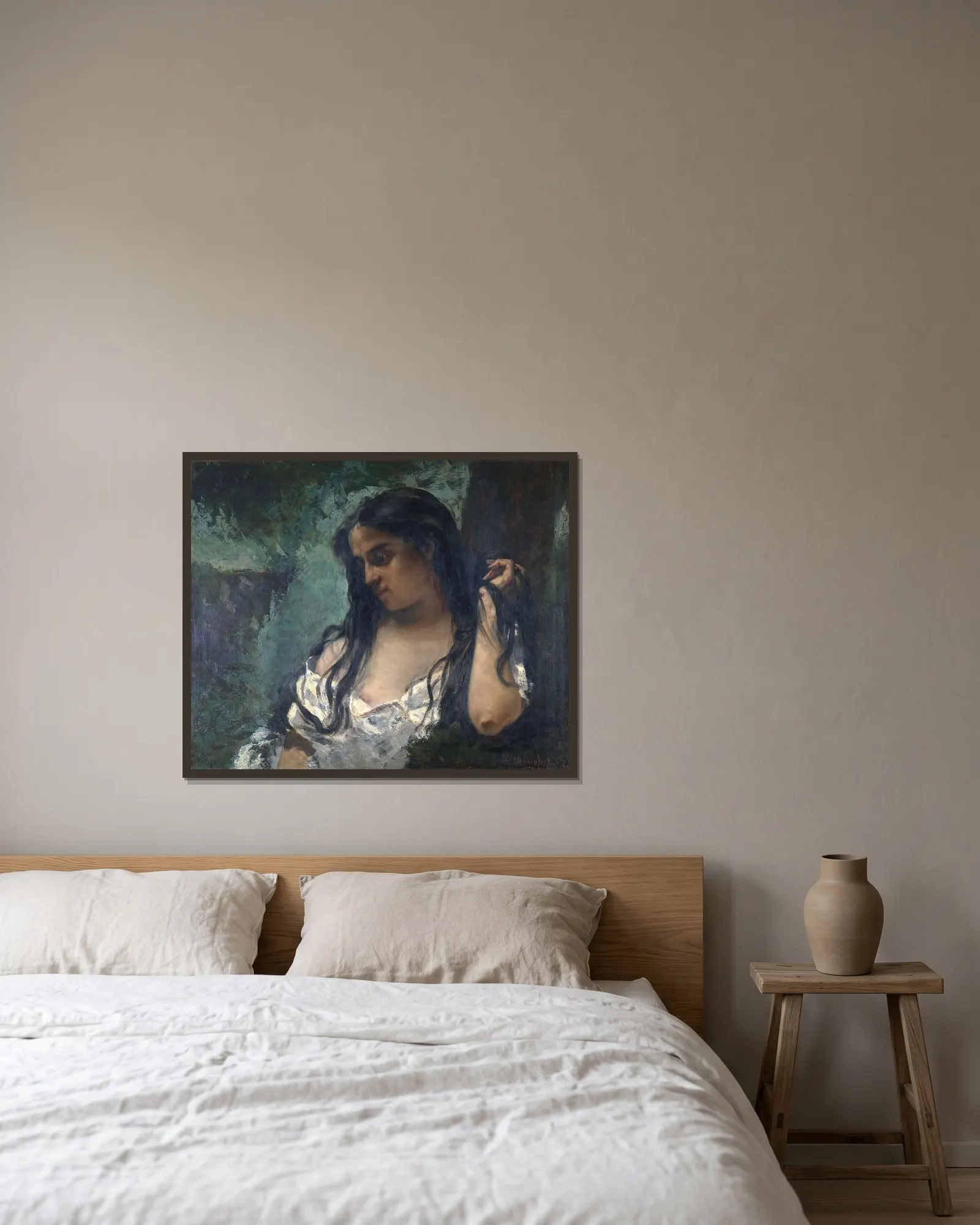 Gypsy In Reflection av Gustave Courbet inramad på en vägg
