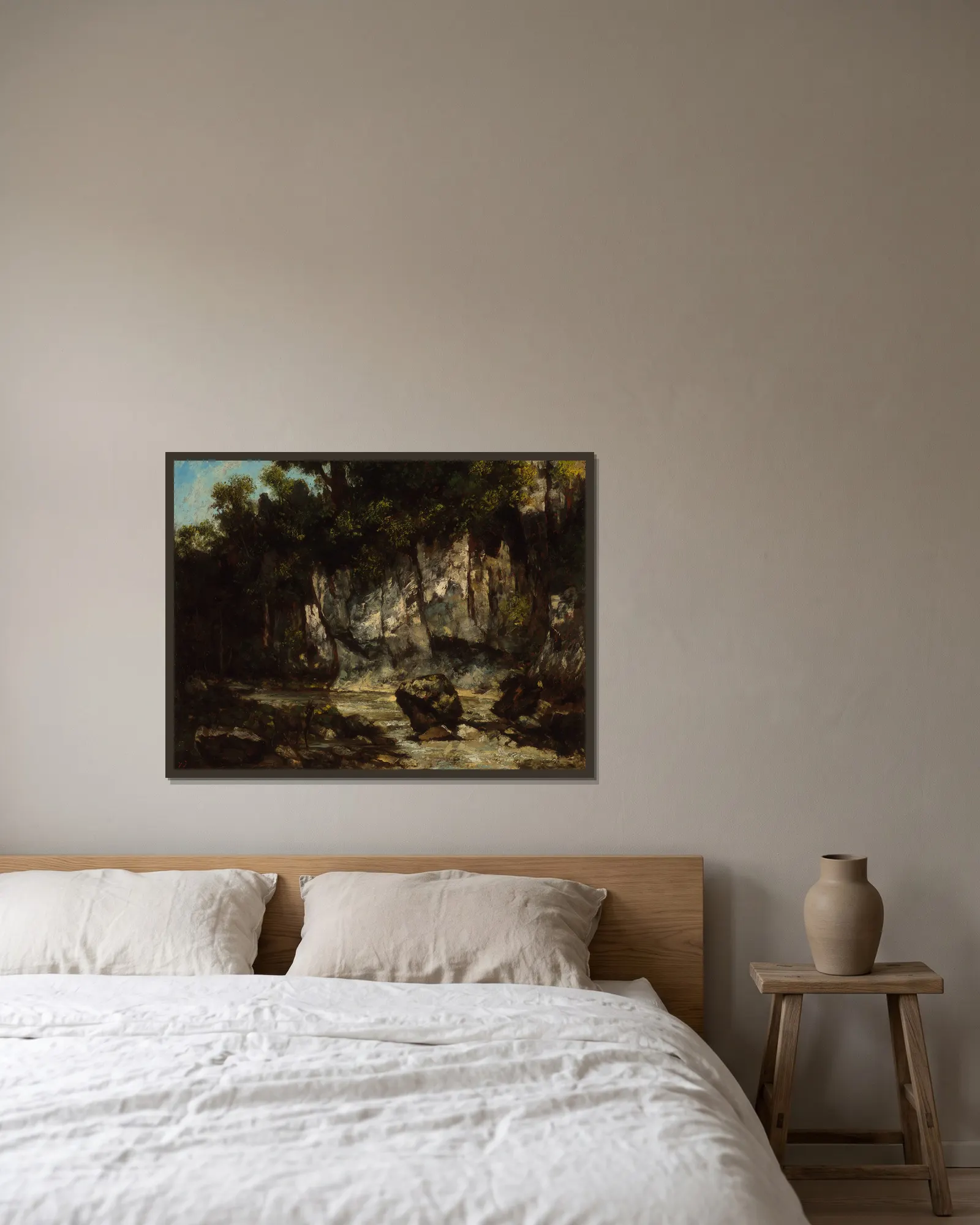 Landscape with stag av Gustave Courbet inramad på en vägg