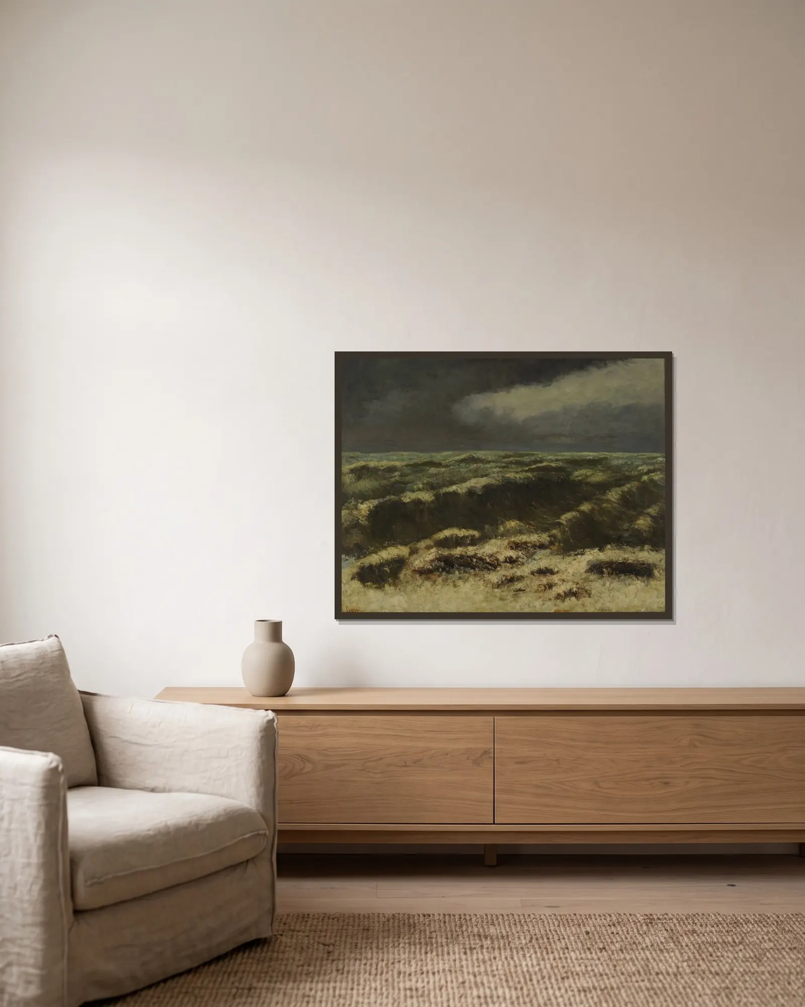 Mer Orageuse av Gustave Courbet inramad på en vägg